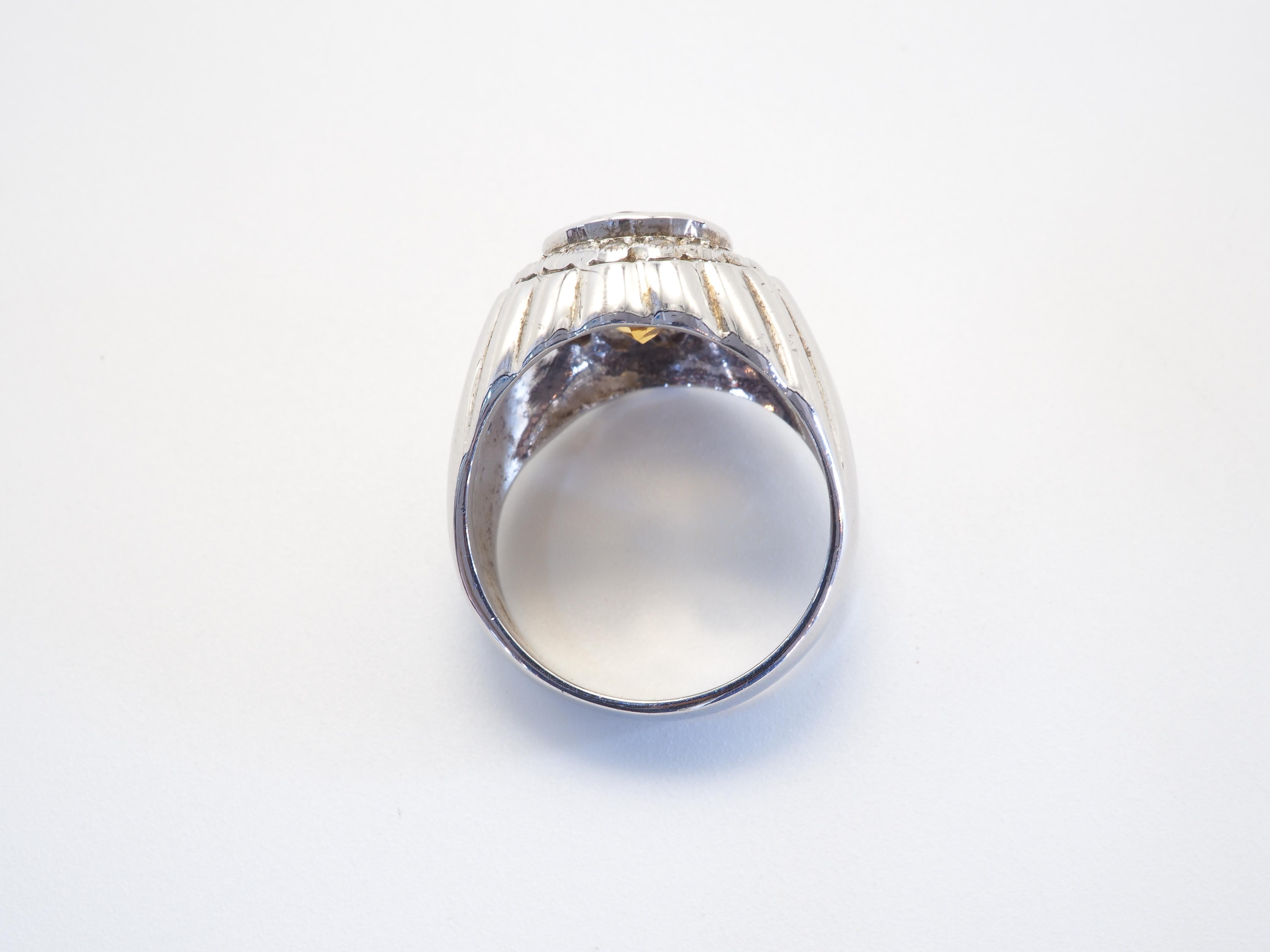 Signet Trombino 3.50ct Oval Citrine & Quartz Sterling Silver Men's Ring In Excellent Condition For Sale In เกาะสมุย, TH
