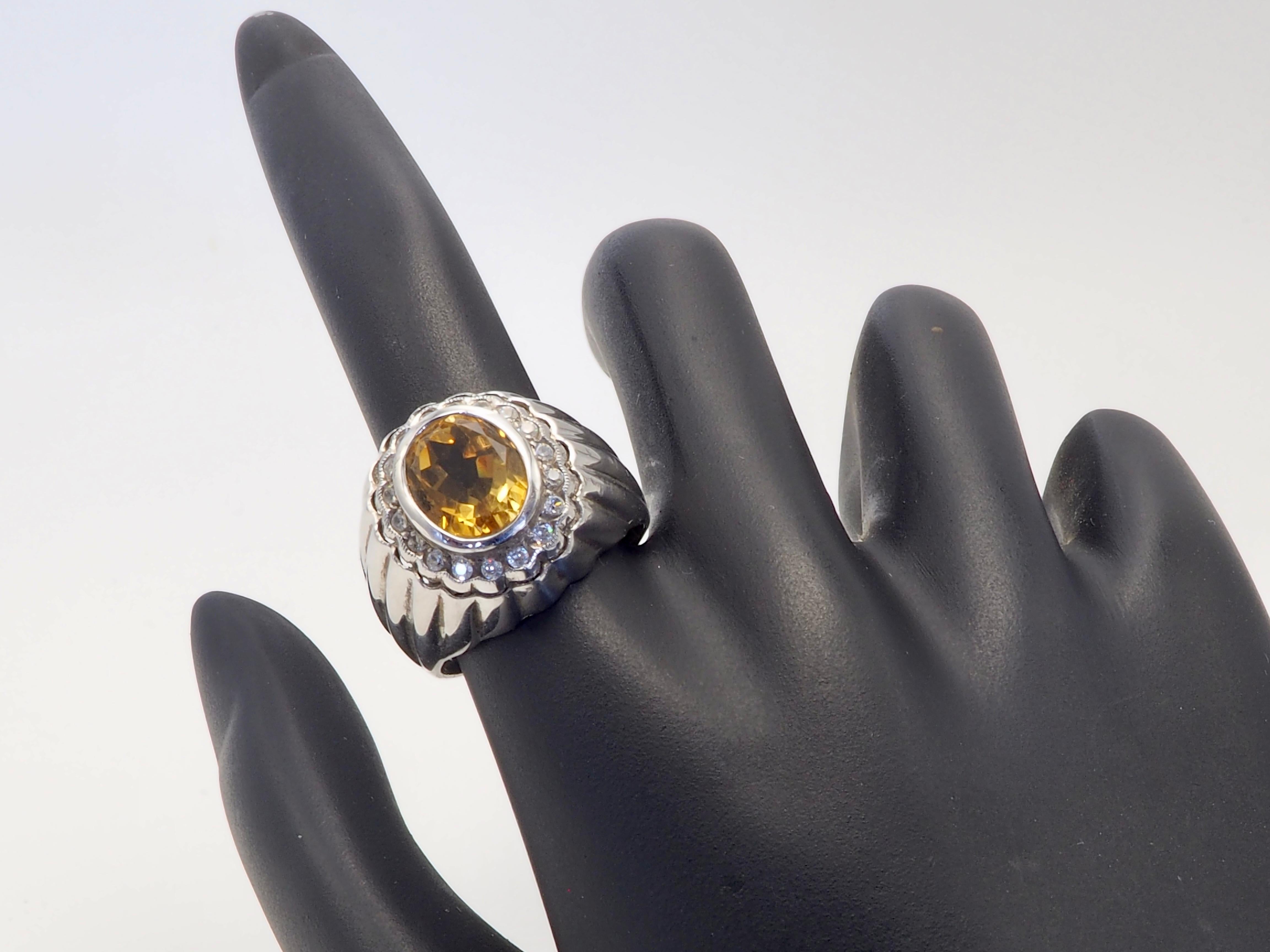 Signet Trombino 3.50ct Oval Citrine & Quartz Sterling Silver Men's Ring For Sale 2