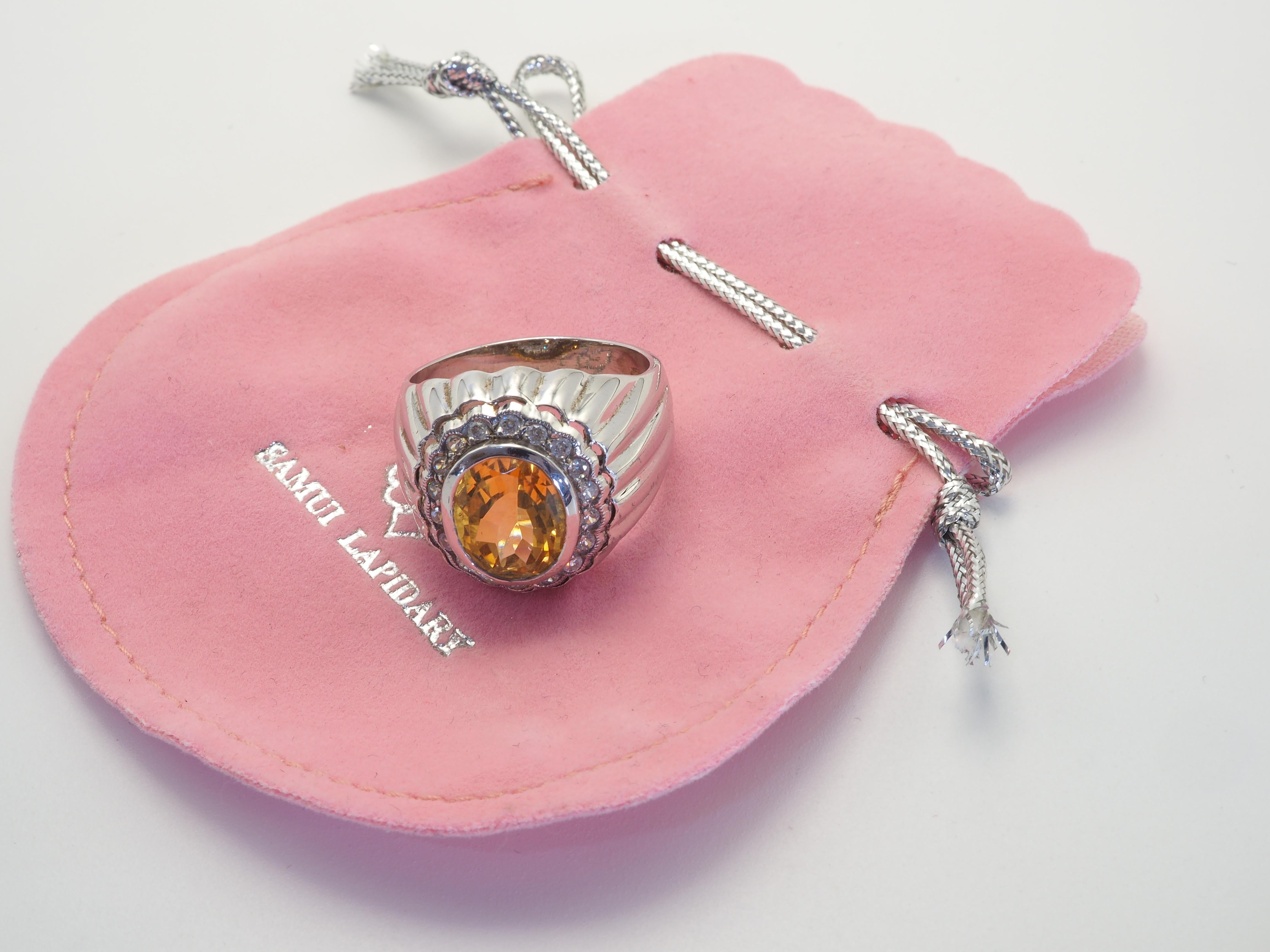 Signet Trombino 3.50ct Oval Citrine & Quartz Sterling Silver Men's Ring For Sale 3