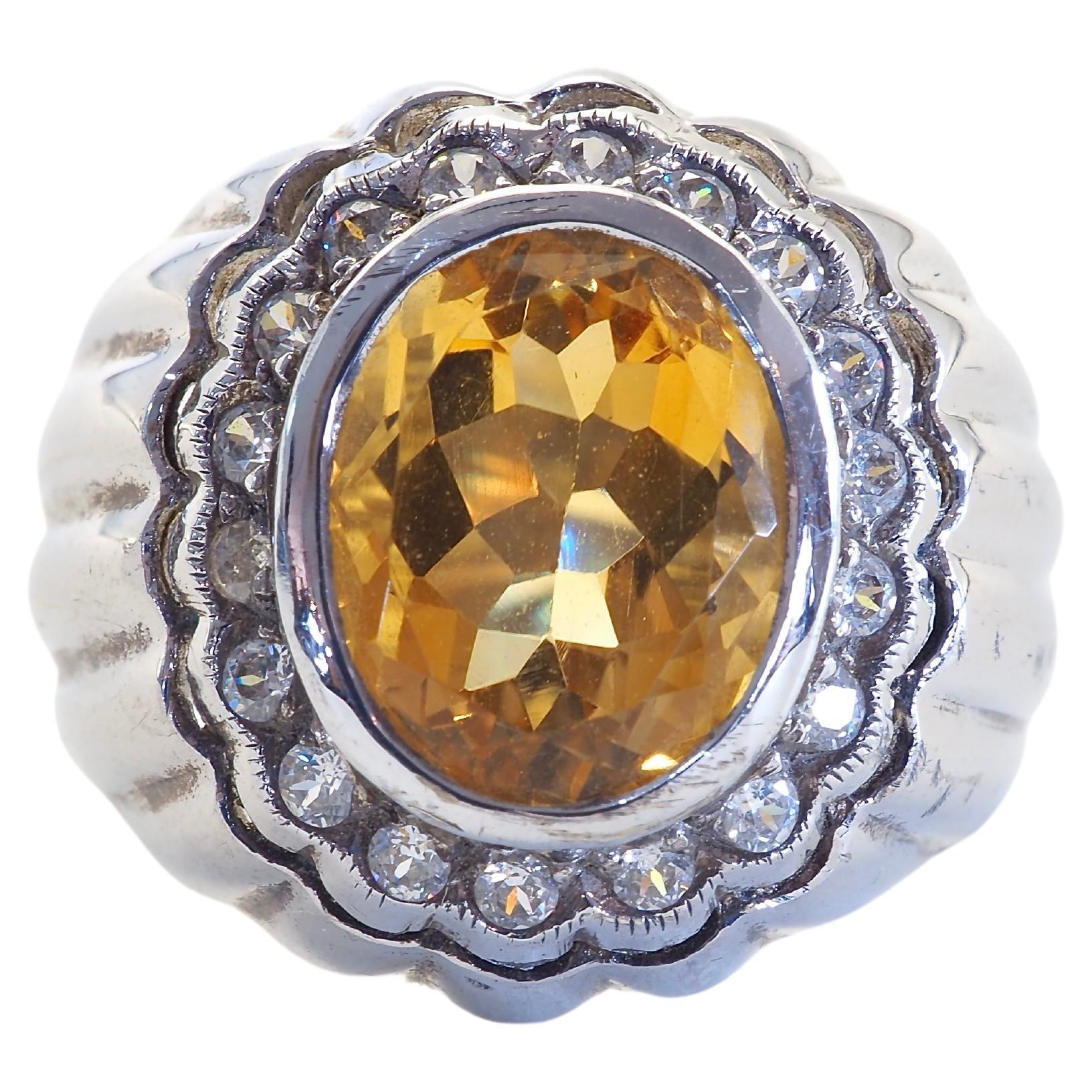 Signet Trombino 3.50ct Oval Citrine & Quartz Sterling Silver Men's Ring