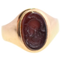 Signet Warrior Carved Red Onyx Gold Ring, 1920