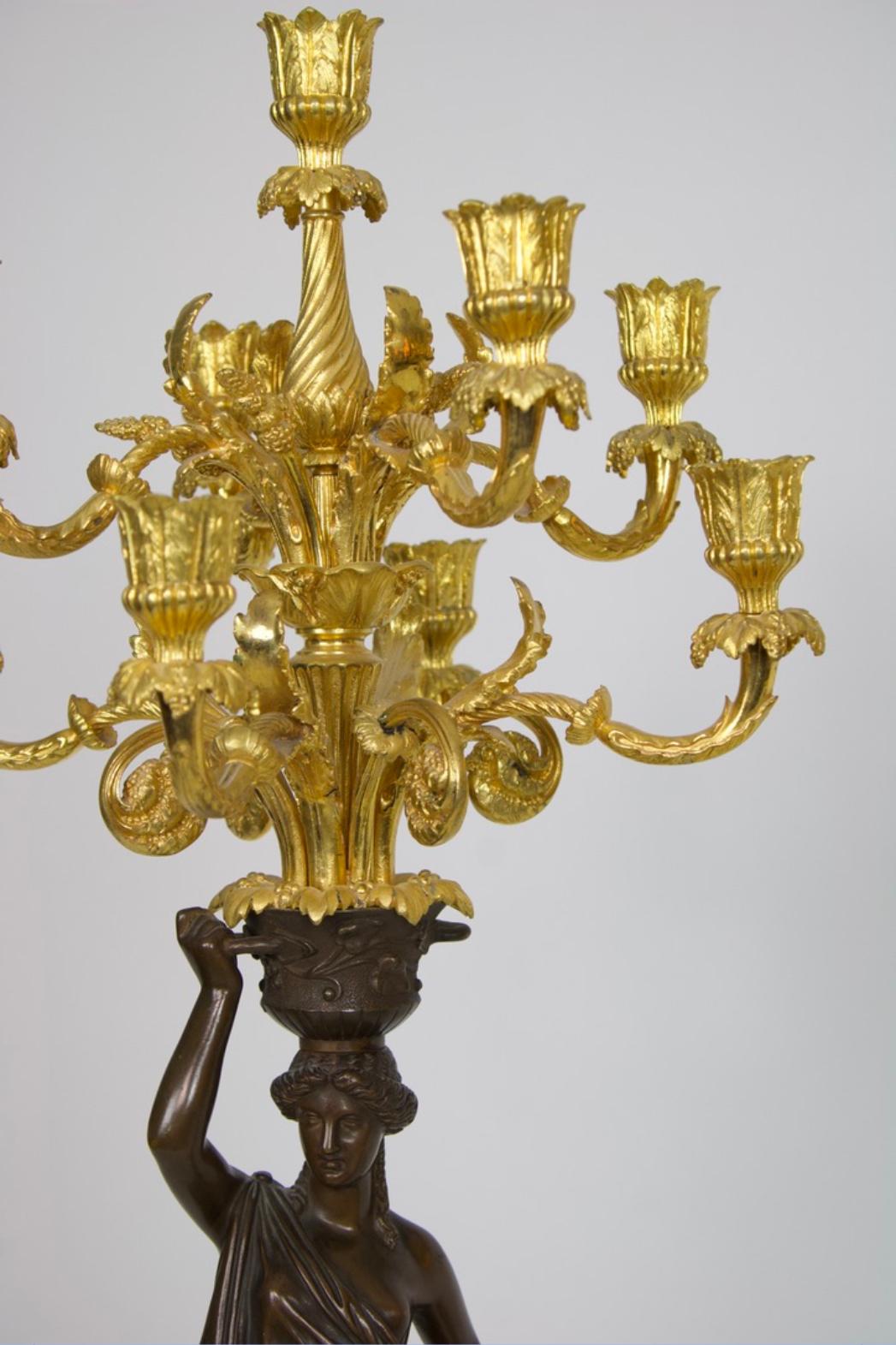 Signiertes Paar Siebenflammiger Kandelaber 'Aux Canephores' aus Frankreich For Sale 6