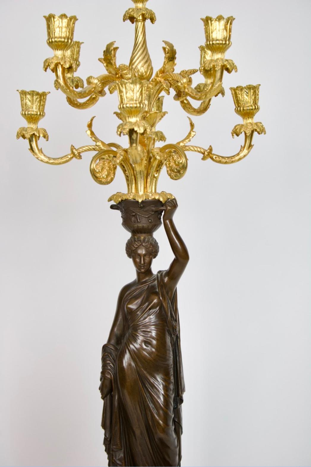 Louis Philippe Signiertes Paar Siebenflammiger Kandelaber 'Aux Canephores' aus Frankreich For Sale