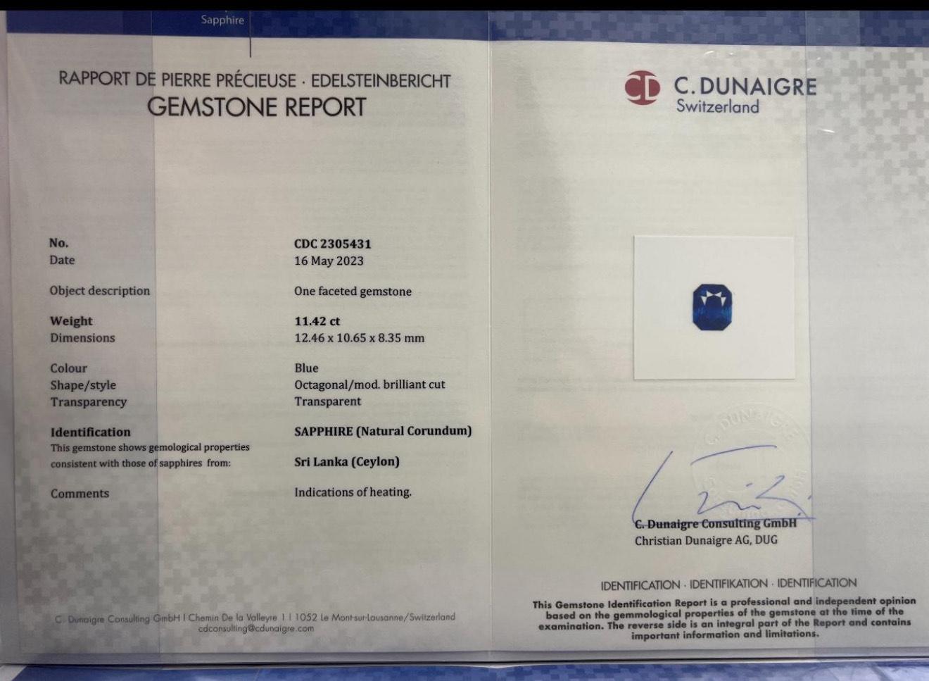 Bague importante de 11,42 ct de saphir de Ceylan certifié et diamant taille brillant en vente 1