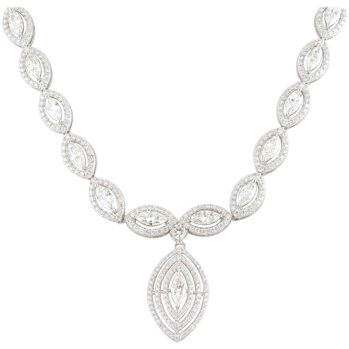 Significant Marquise Cut Diamond Set Drop Choker Necklace 14.37 Carat