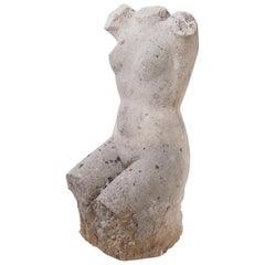 Significant neoclassical torso sculpture in cast stone