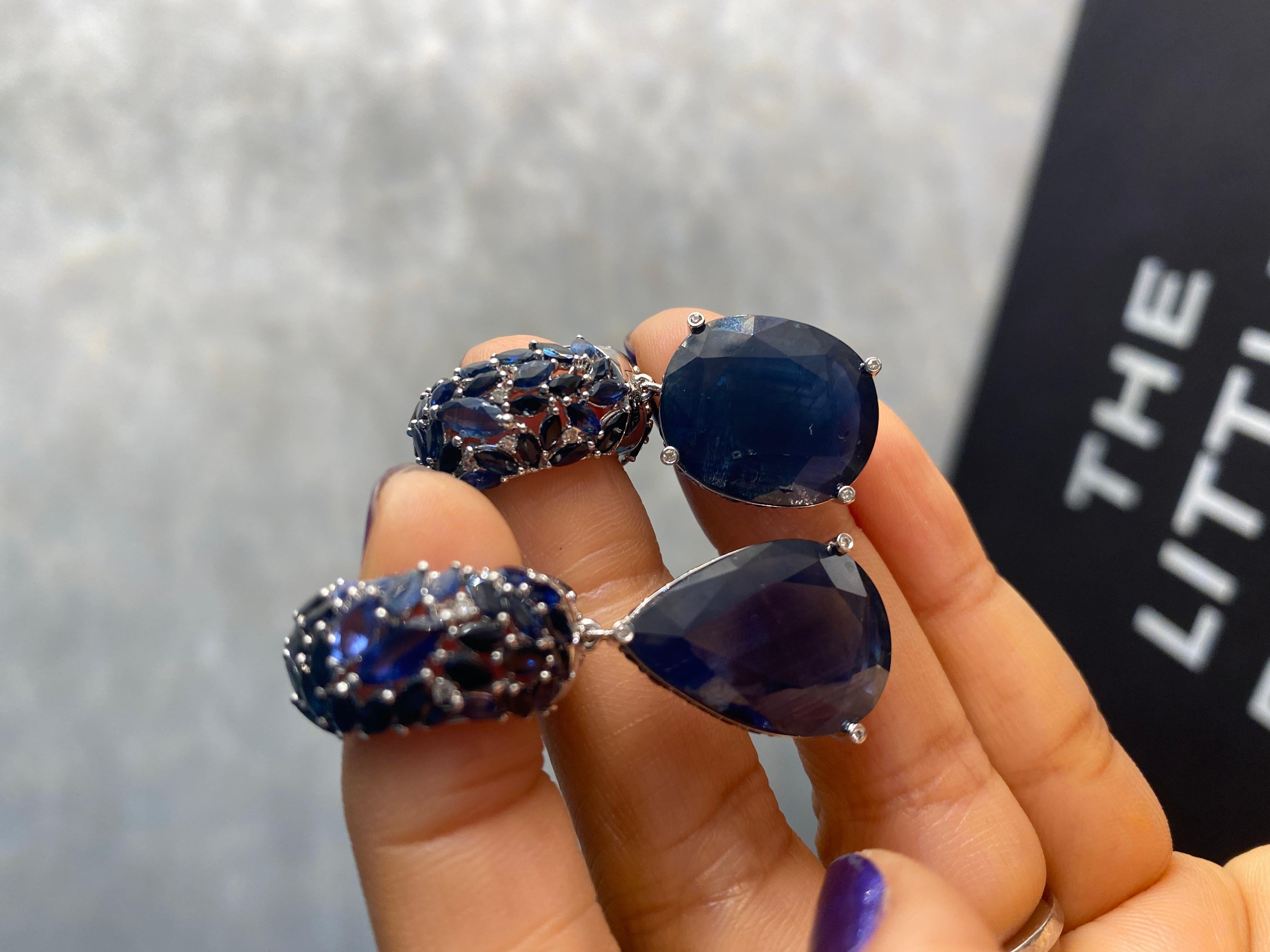 Significant Sapphire Drop Earrings, Two Solitaires Weight 23cts 'One of a Kind' For Sale 2
