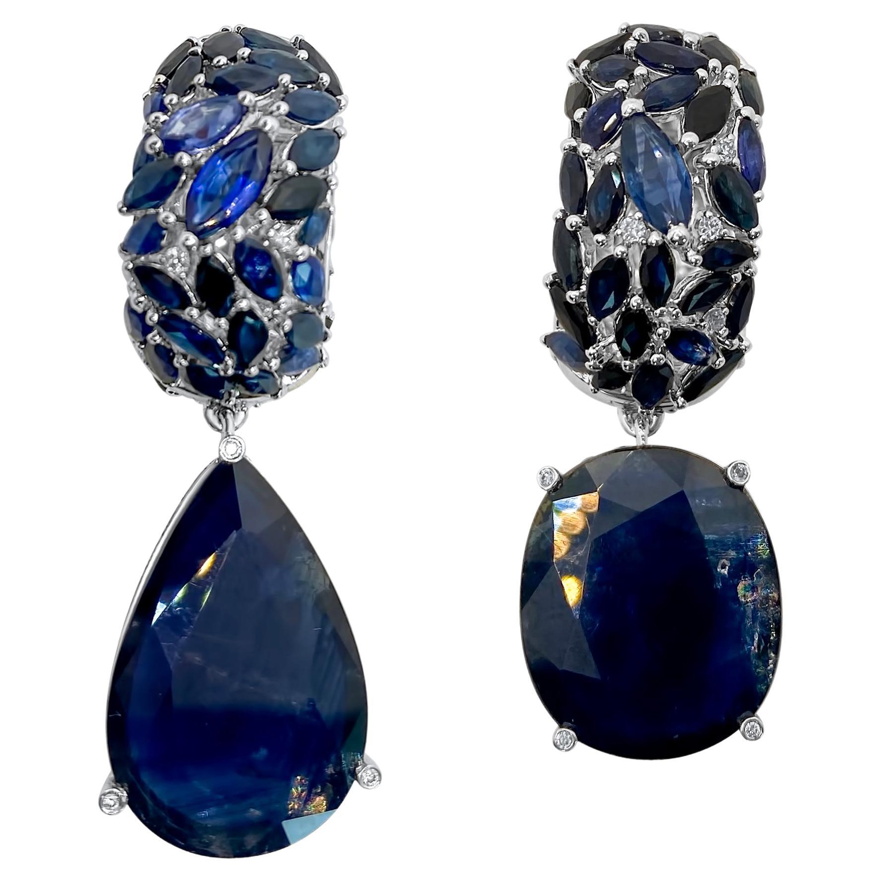 Significant Sapphire Drop Earrings, Two Solitaires Weight 23cts 'One of a Kind'