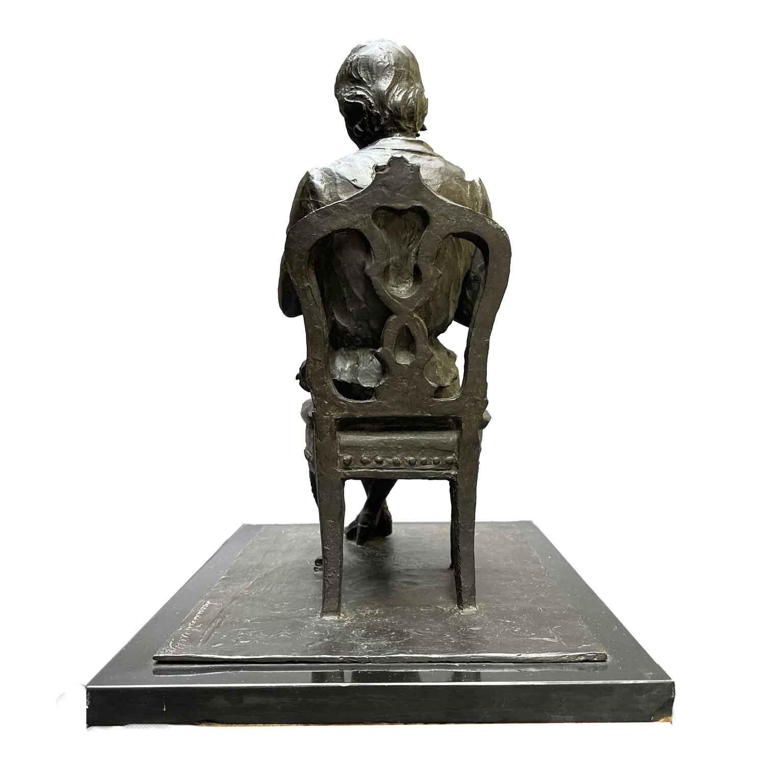 Seated Lady with Dog in Arm Bronze Sculpture Leonardo Secchi 1942 For Sale 1