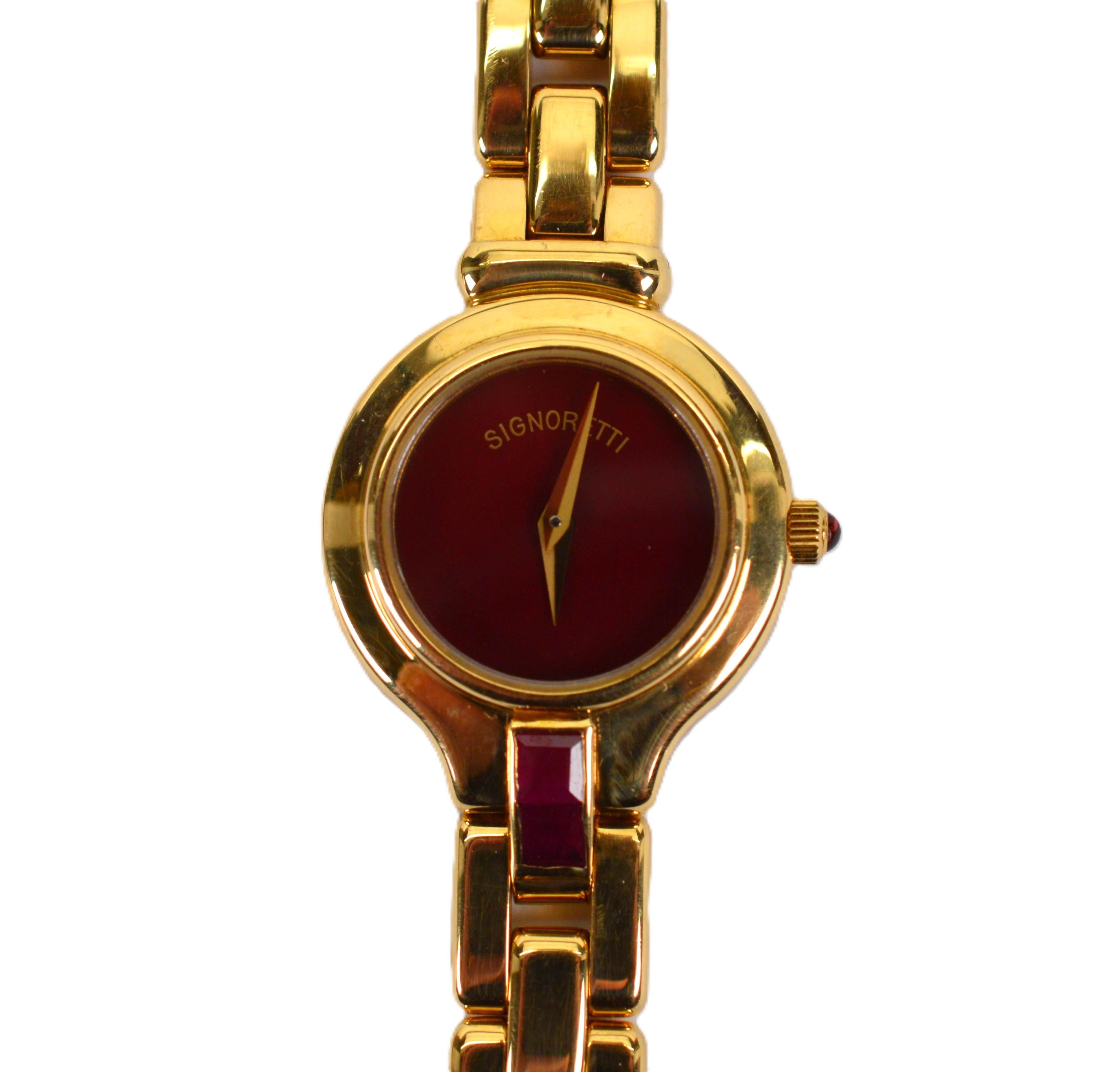 Signoretti 18 Karat Yellow Gold Womens Quartz Wrist Watch In Excellent Condition For Sale In Mount Kisco, NY