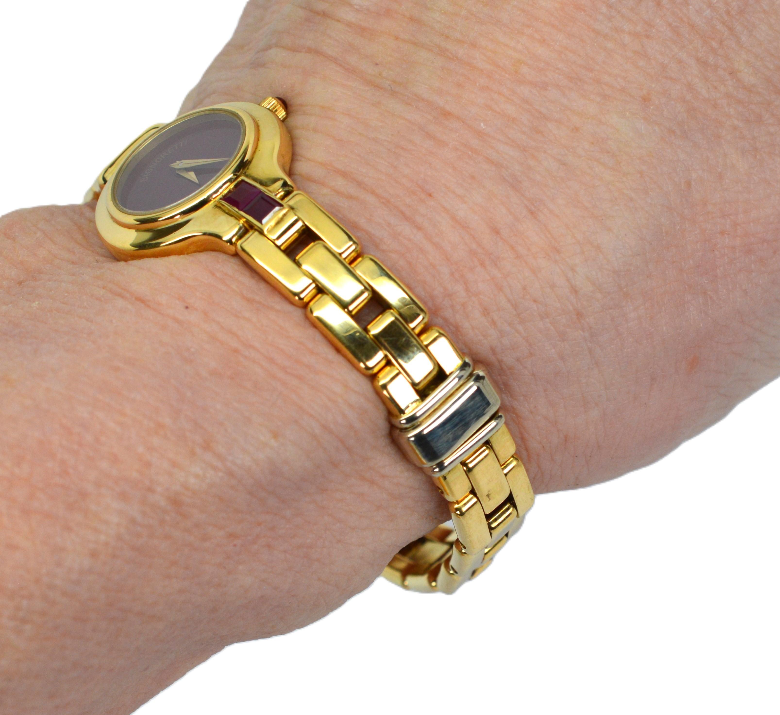 Signoretti 18 Karat Yellow Gold Womens Quartz Wrist Watch For Sale 3
