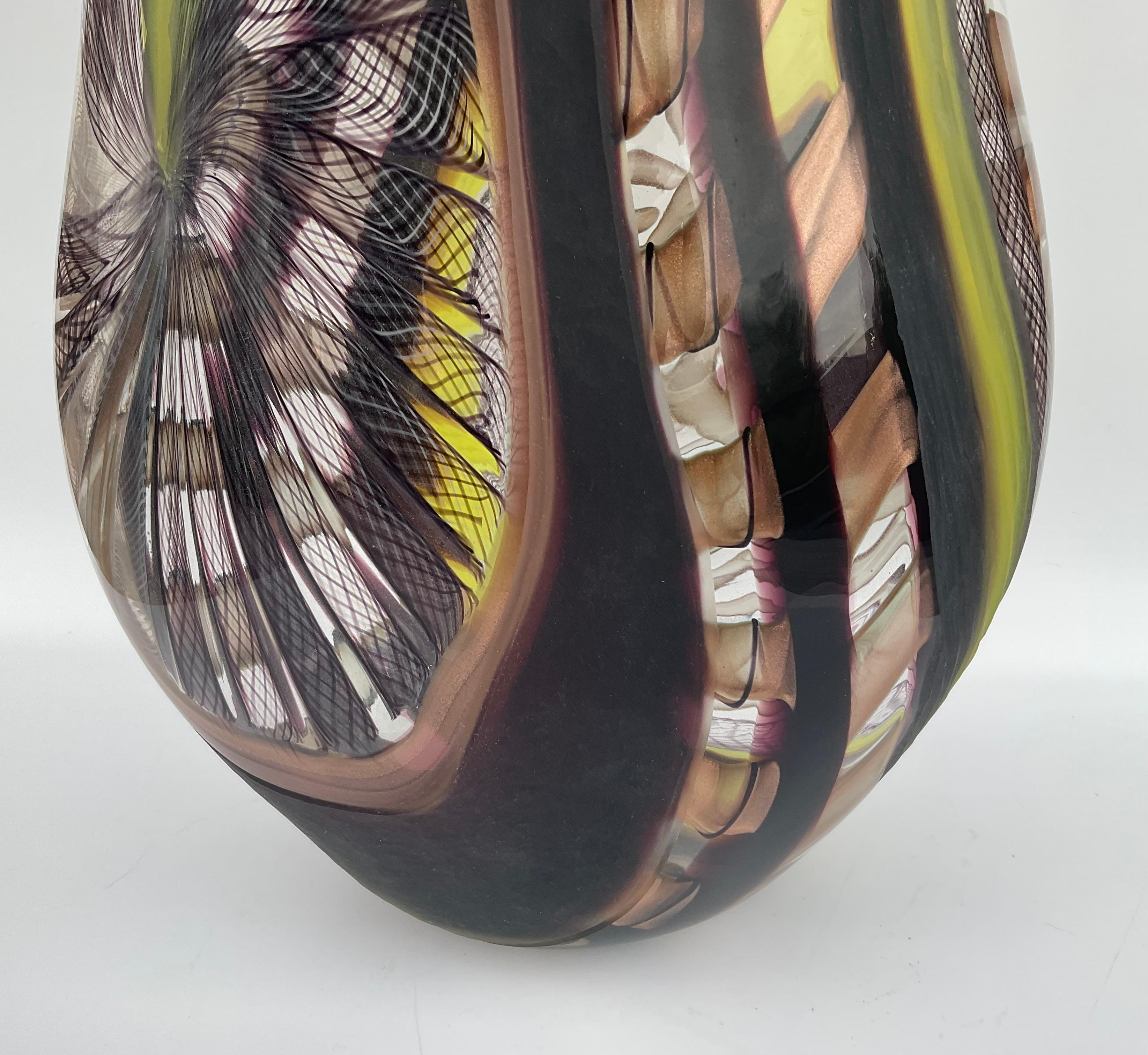 Late 20th Century Signoretti Murano Art Glass Vase with Pinwheels and Battuto Work Signed 1 of 1