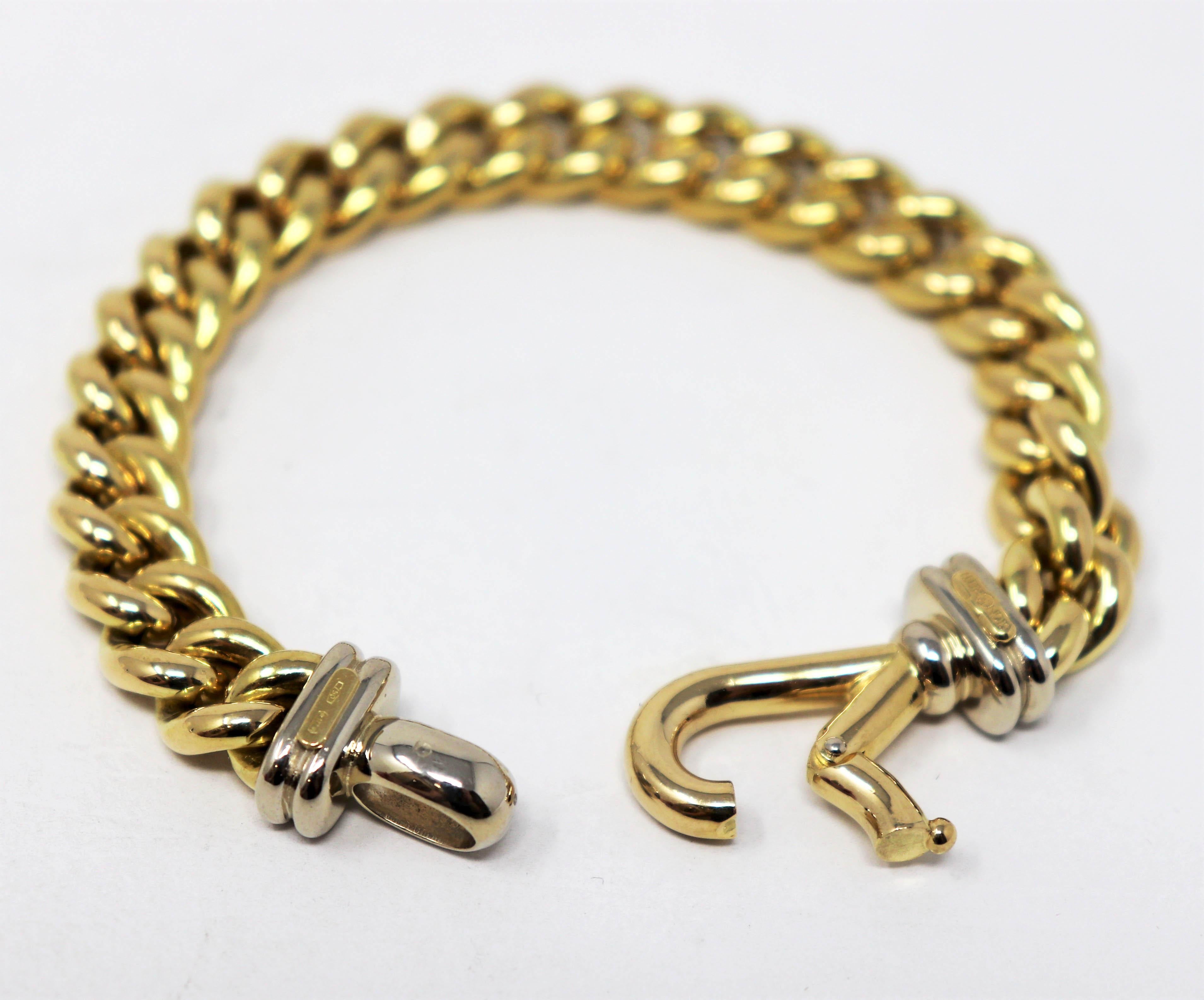 Signoretti Polished 18 Karat Yellow and White Gold Curb Chain Link Bracelet 3