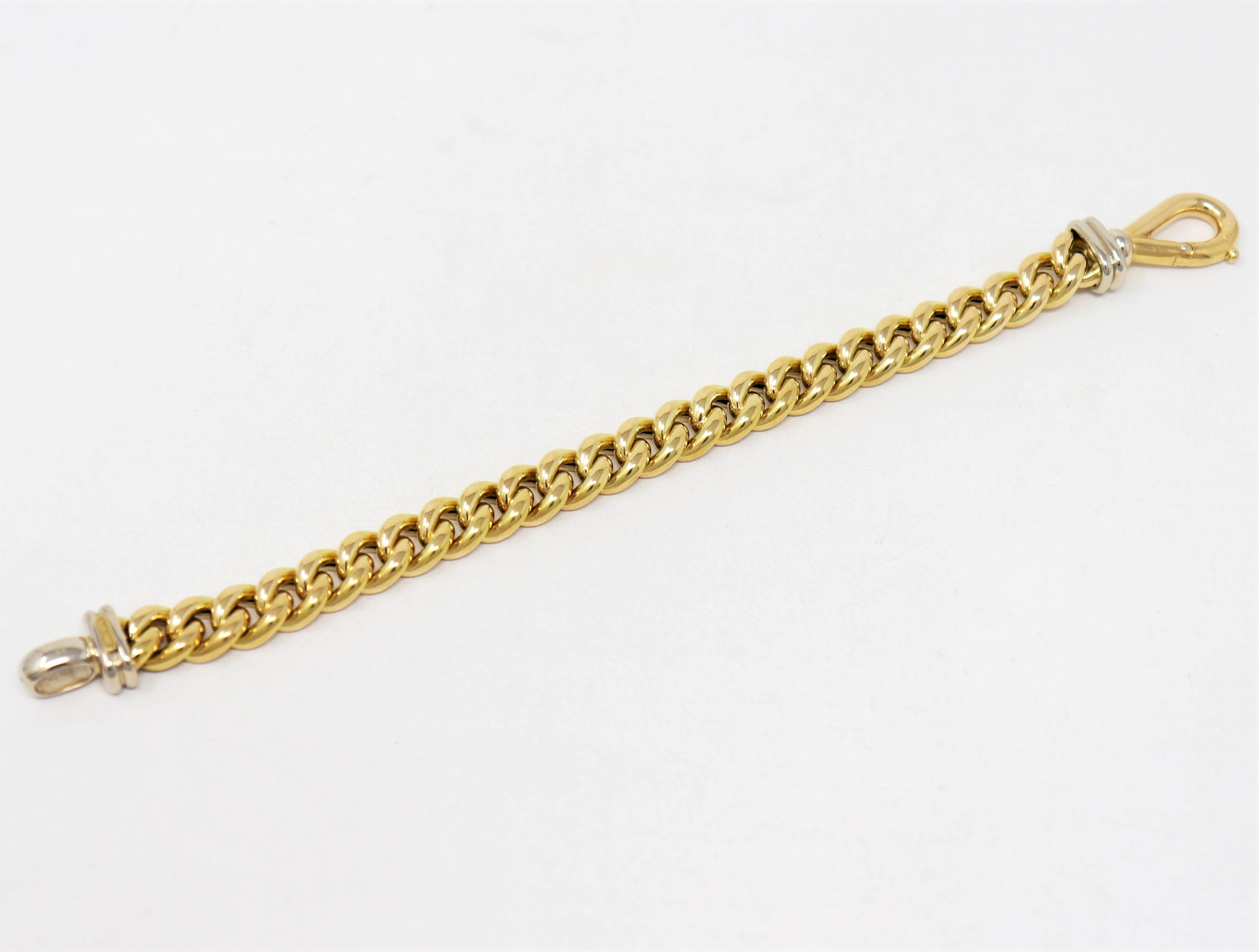 Signoretti Polished 18 Karat Yellow and White Gold Curb Chain Link Bracelet 4