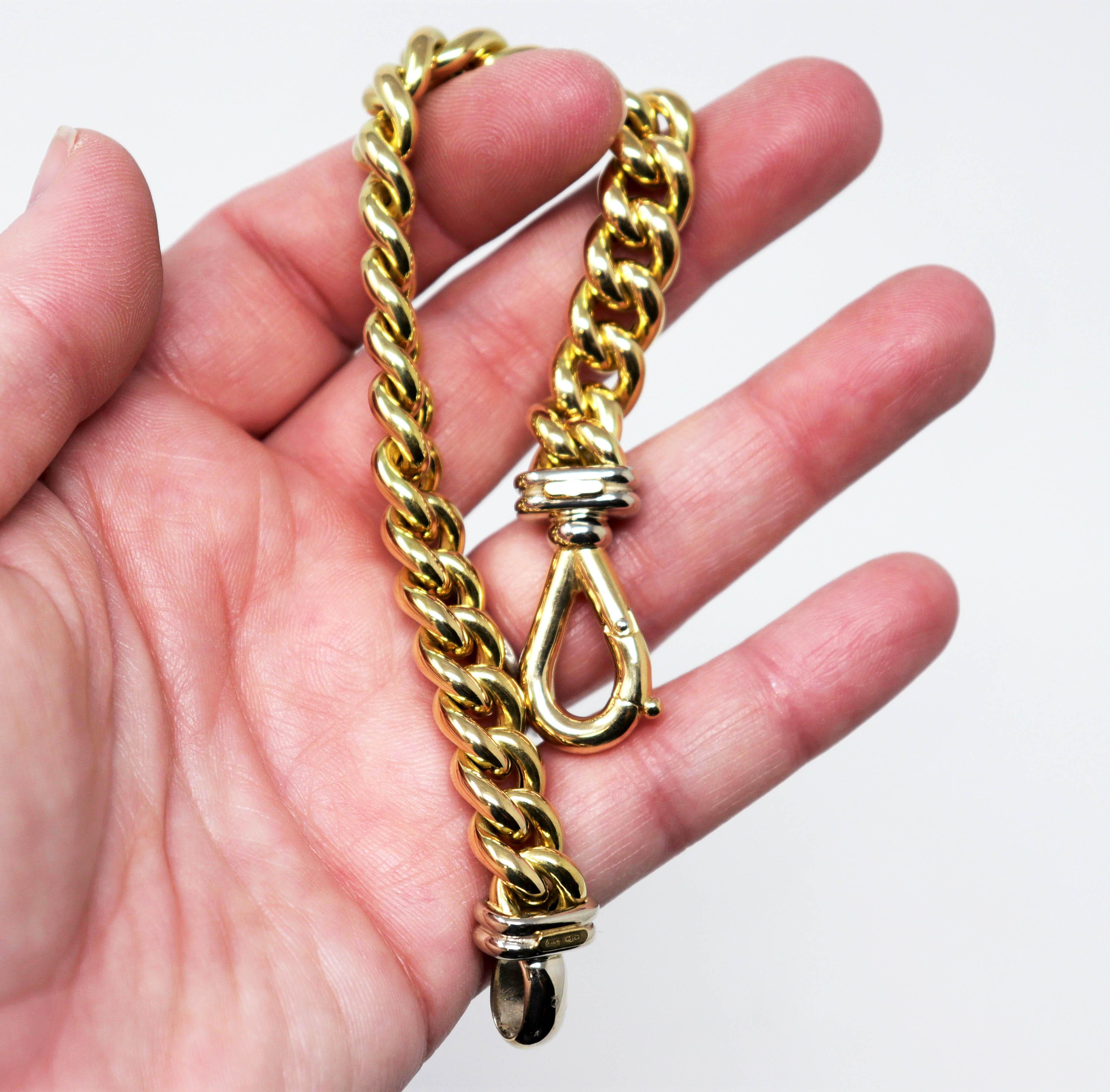 Signoretti Polished 18 Karat Yellow and White Gold Curb Chain Link Bracelet 6