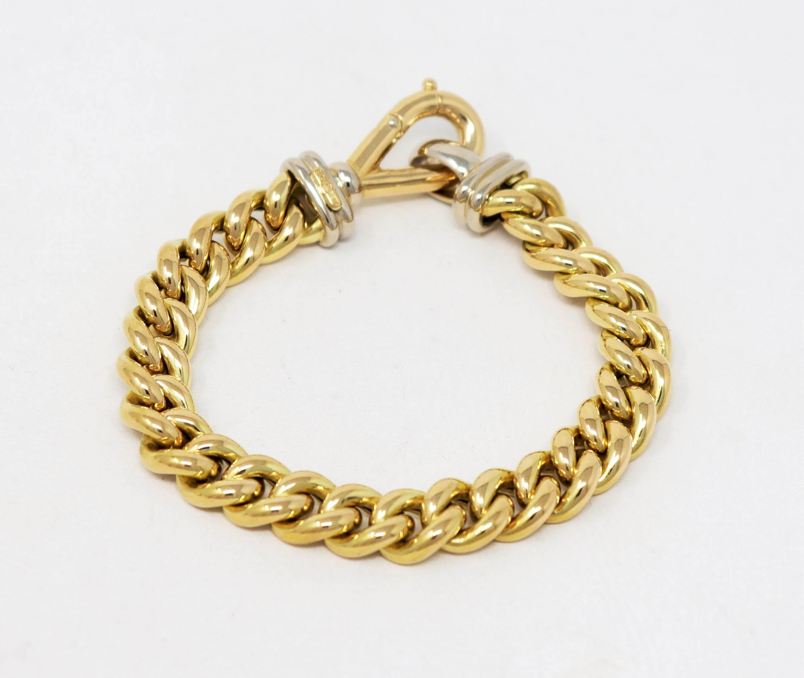 Signoretti Polished 18 Karat Yellow and White Gold Curb Chain Link Bracelet In Good Condition In Scottsdale, AZ