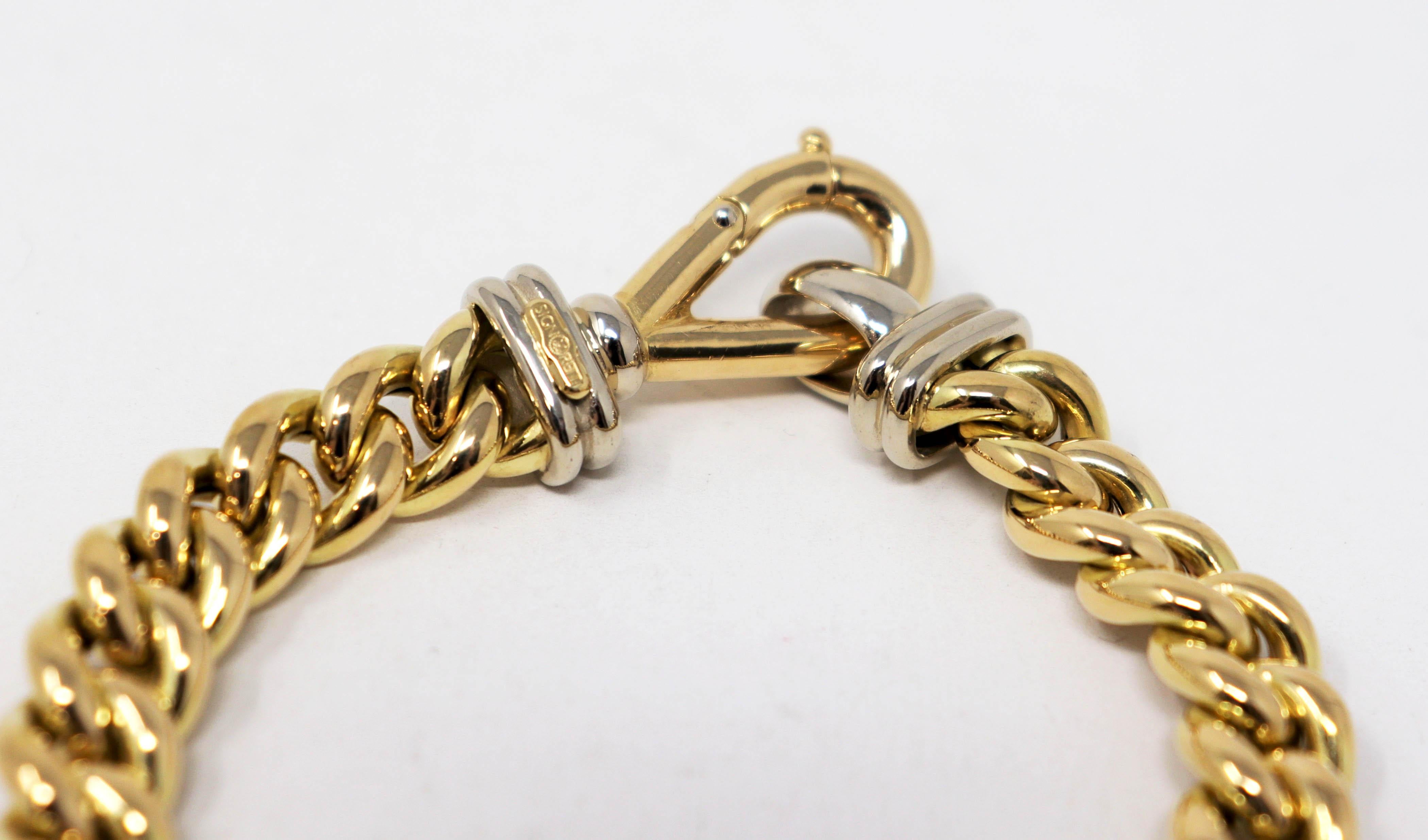 Women's or Men's Signoretti Polished 18 Karat Yellow and White Gold Curb Chain Link Bracelet