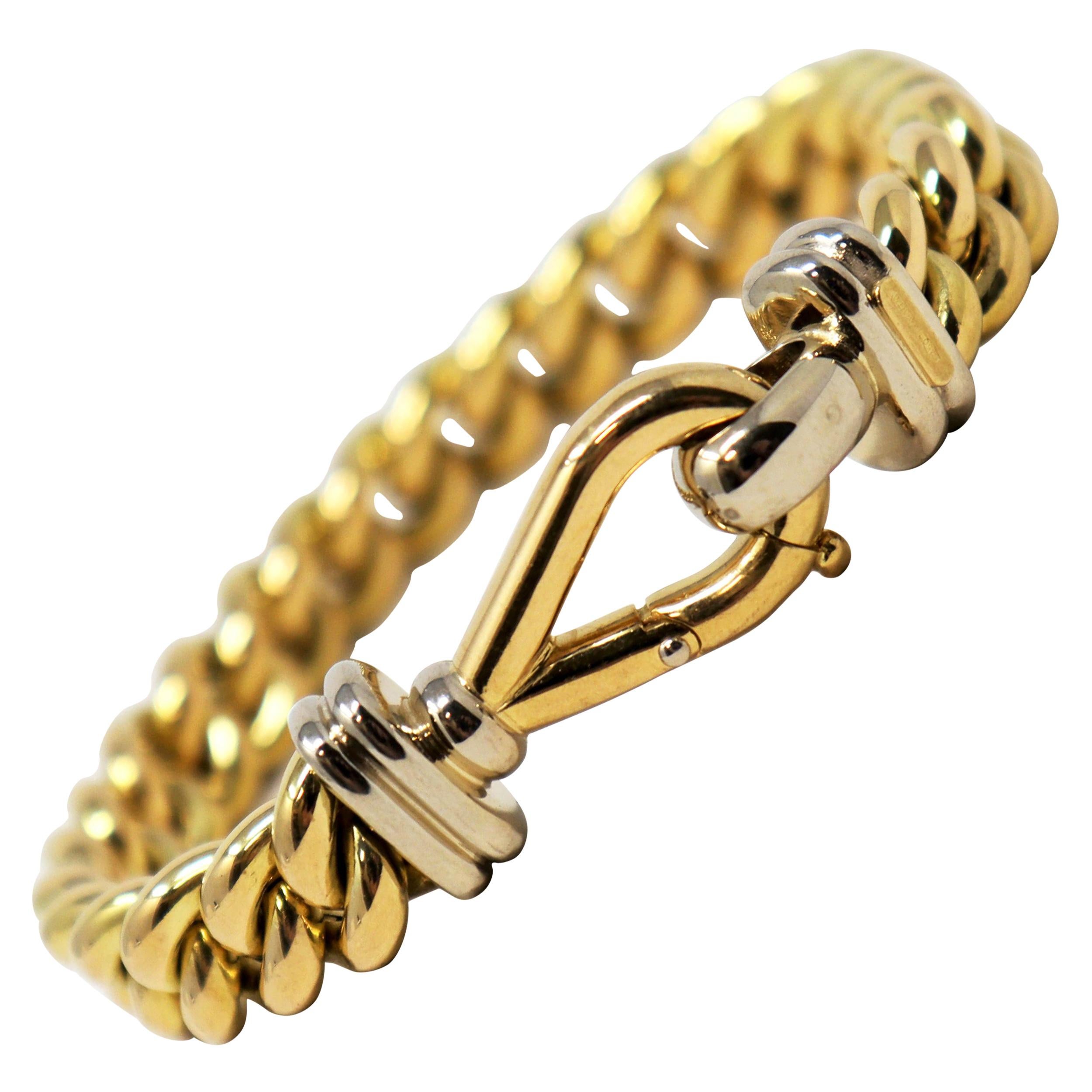 Signoretti Polished 18 Karat Yellow and White Gold Curb Chain Link Bracelet