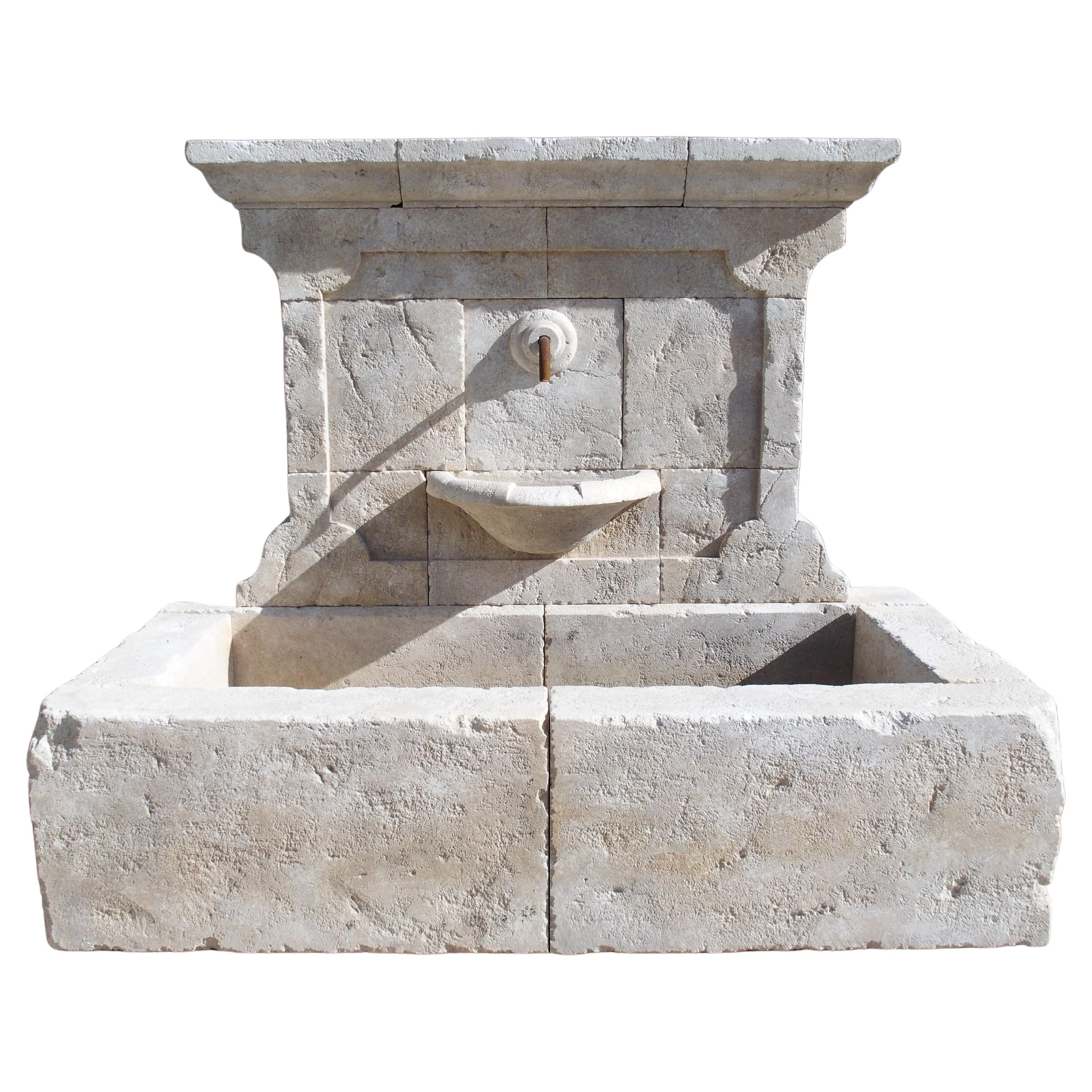 Sigonce Large Carved Spill Bowl Limestone Wall Fountain from Provence, France For Sale