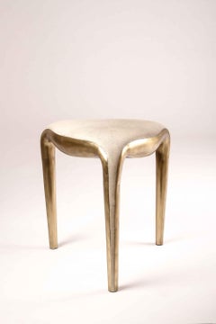 Sigorney Stool in Cream Shagreen and Bronze-Patina Brass by R&Y Augousti