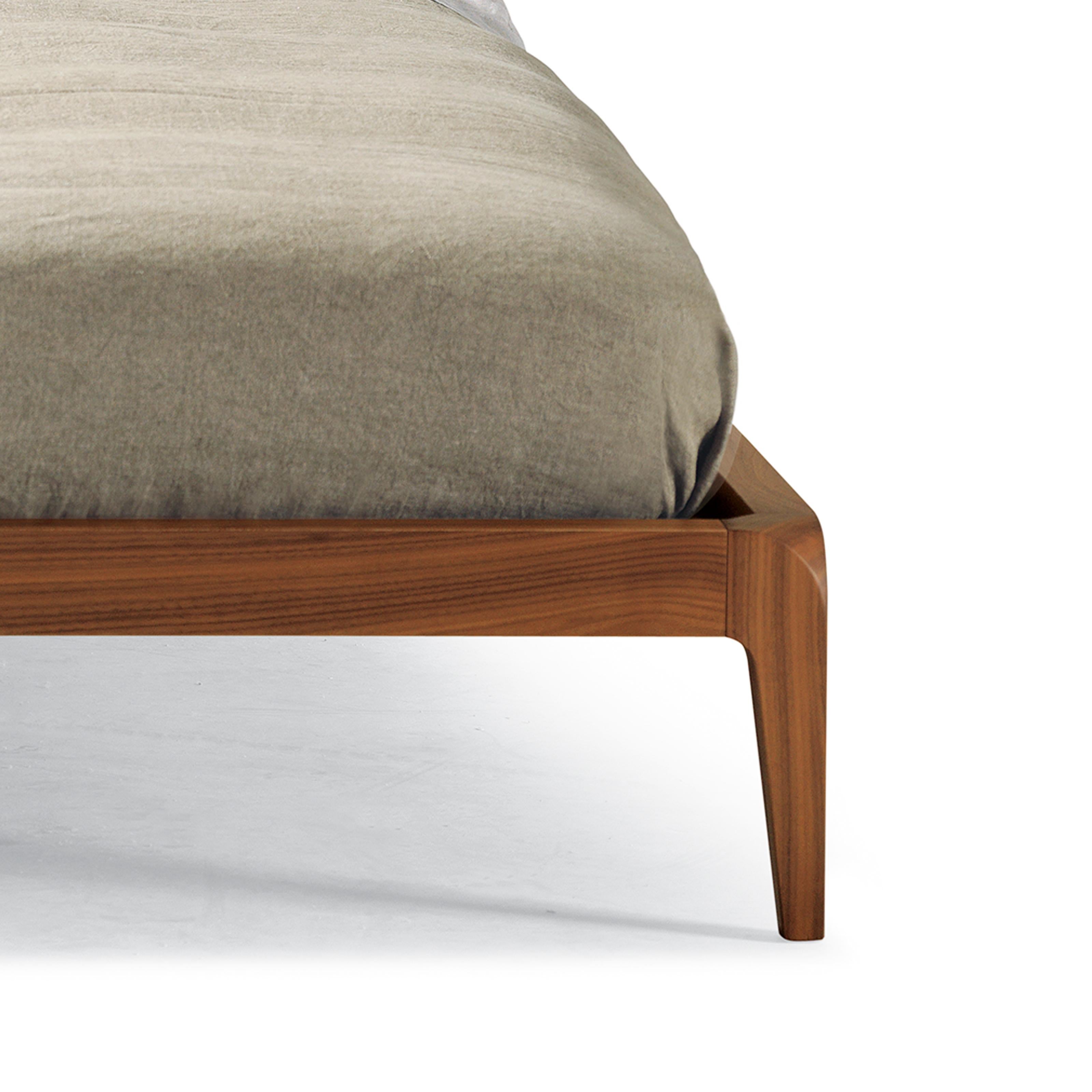 Italian Sig, re Solid Wood Bed, Walnut in Hand-Made Natural Finish, Contemporary For Sale