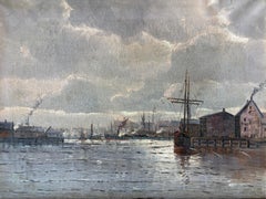 Sigrid Beck-Knudsen – Dänische Hafenszene mit Segelschiffen, Öl auf Leinwand