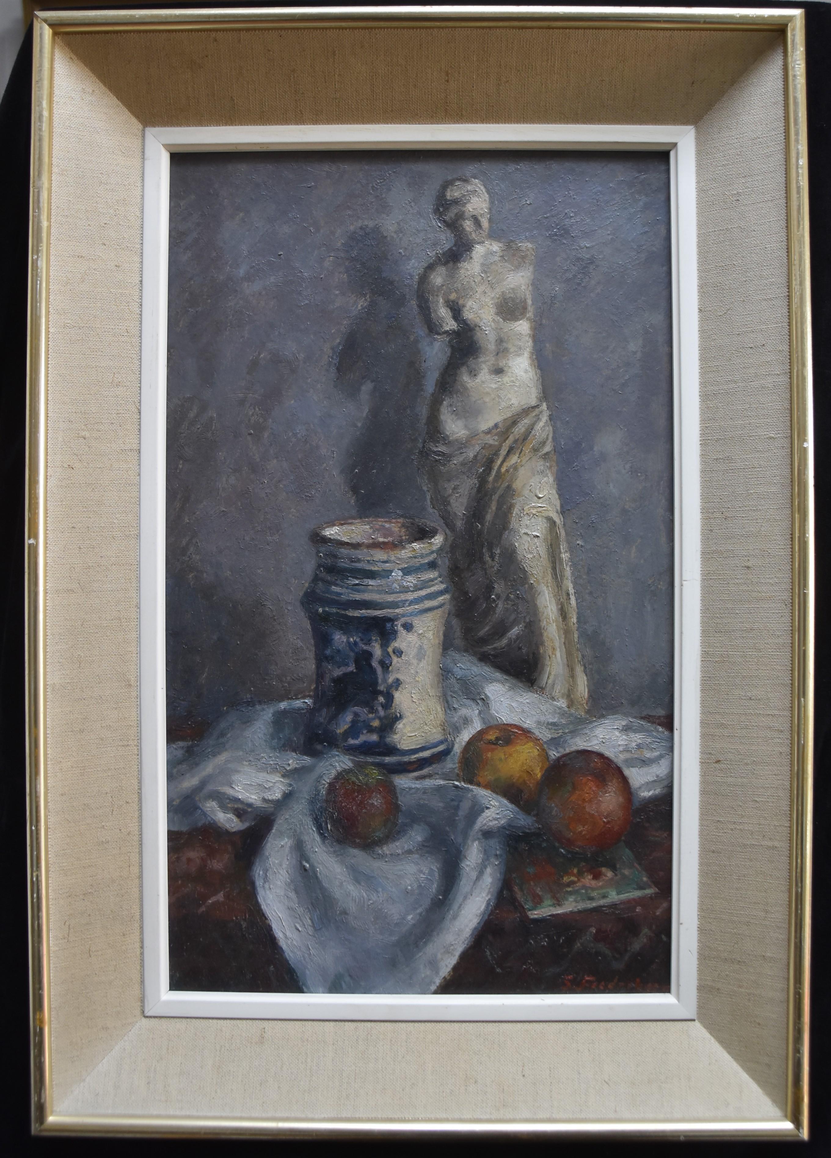Sigurd Frederiksen (1907-1986) Still-life with a scupture, oil on panel, signed 1