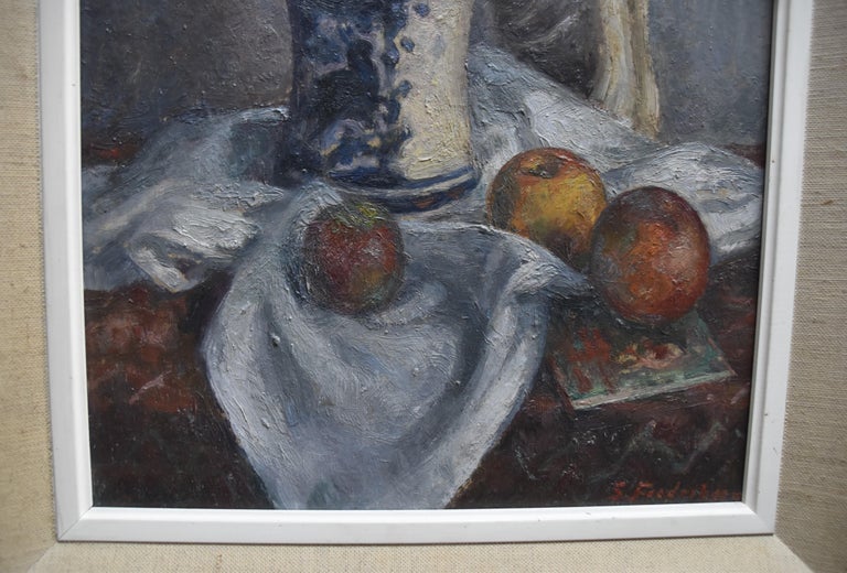 Sigurd Frederiksen (1907-1986) Still-life with a scupture, oil on panel, signed - Gray Figurative Painting by Sigurd Frederiksen