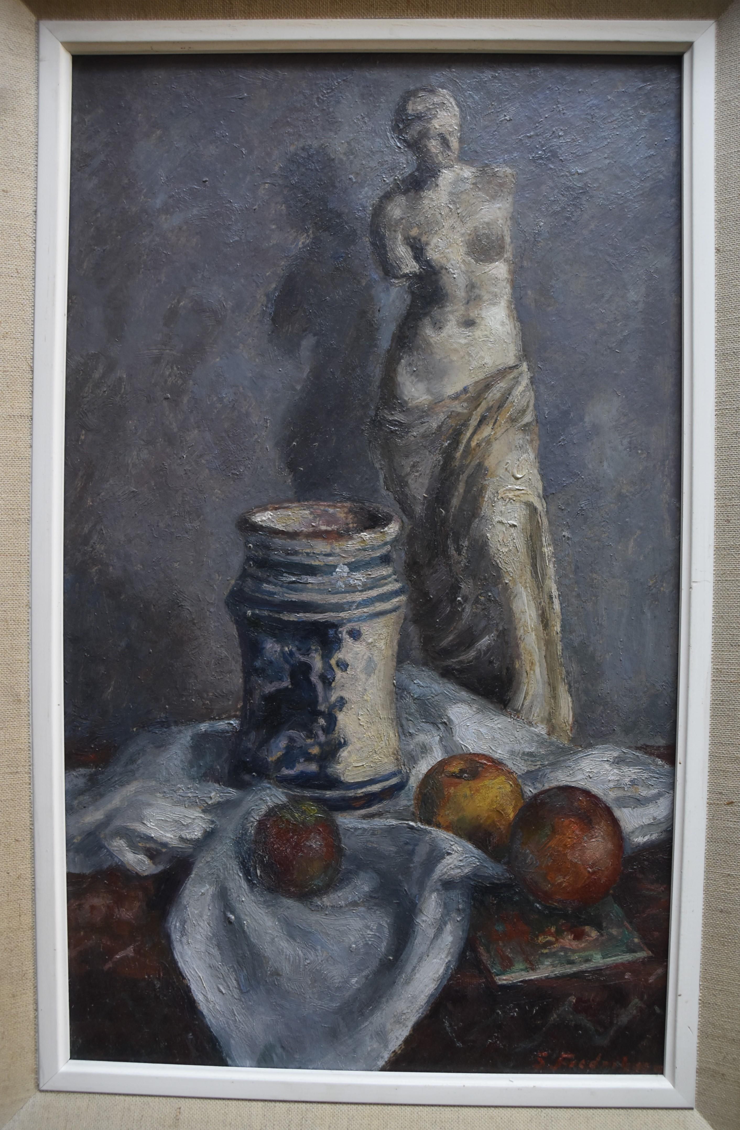 Sigurd Frederiksen (1907-1986) Still-life with a scupture, oil on panel, signed 3