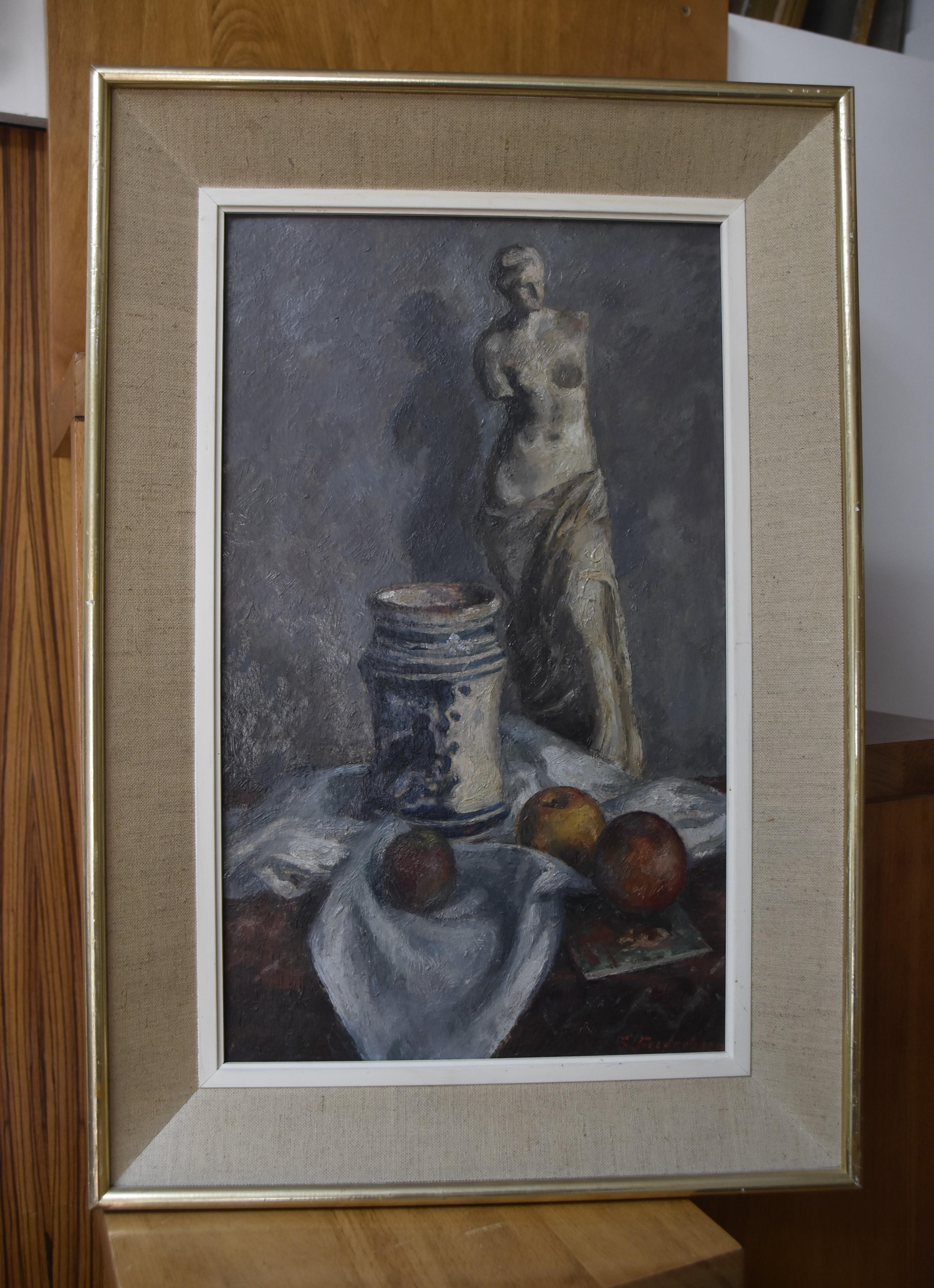Sigurd Frederiksen (1907-1986) Still-life with a scupture, oil on panel, signed 6