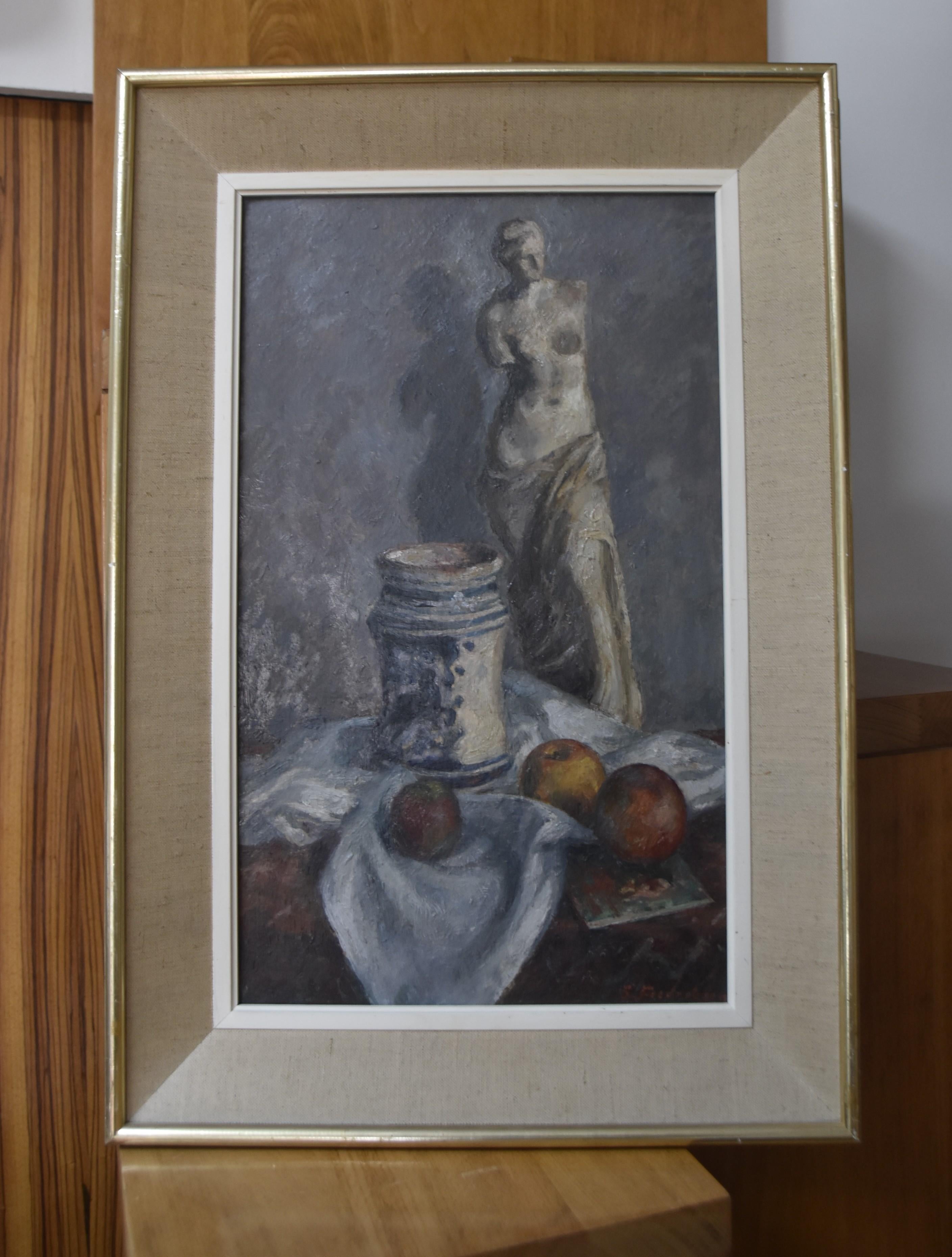 Sigurd Frederiksen (1907-1986) Still-life with a scupture, oil on panel, signed 7