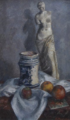 Sigurd Frederiksen (1907-1986) Still-life with a scupture, oil on panel, signed