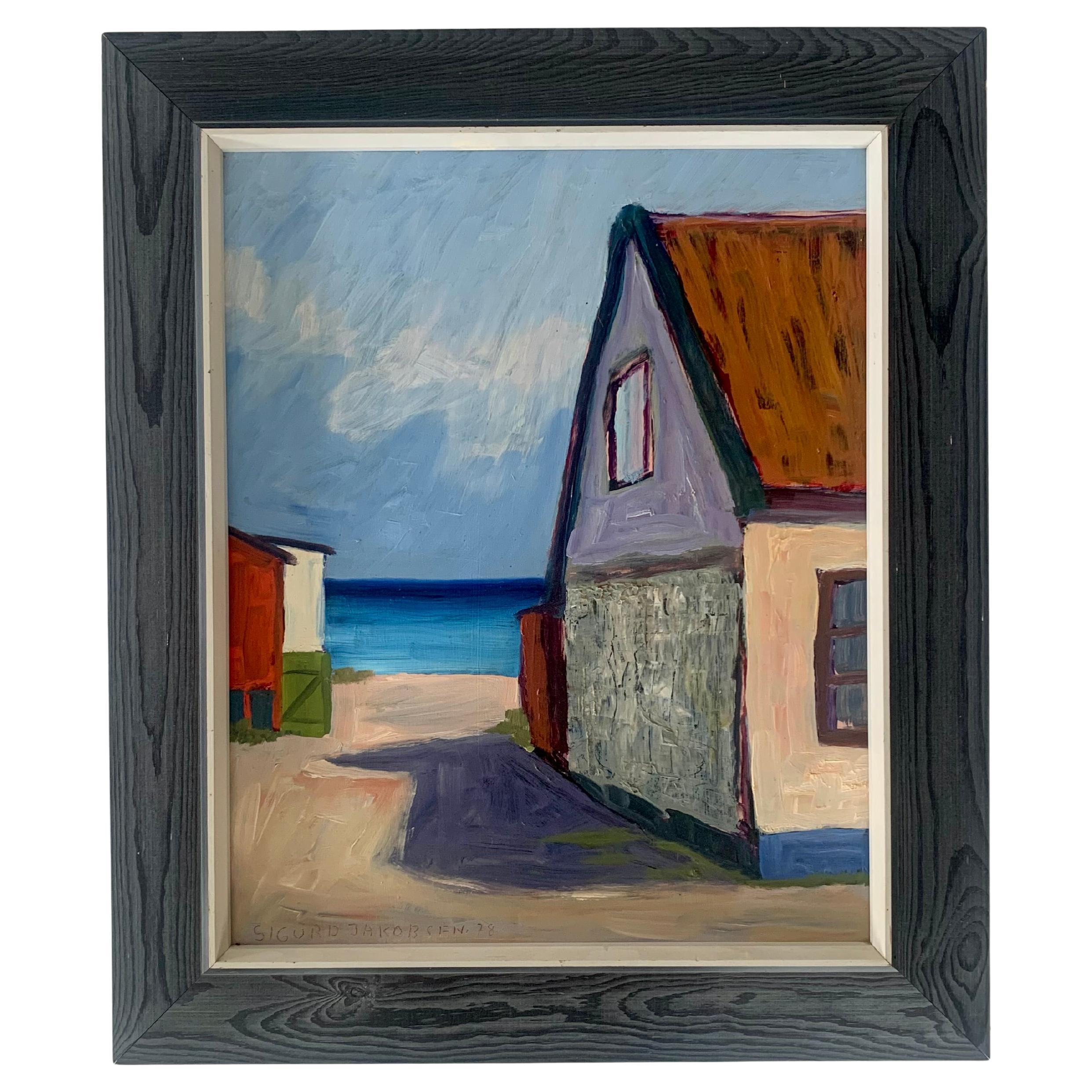 Sigurd Jakobsen original vintage dänisch 1978 farbenfrohes Ölgemälde vom Meer