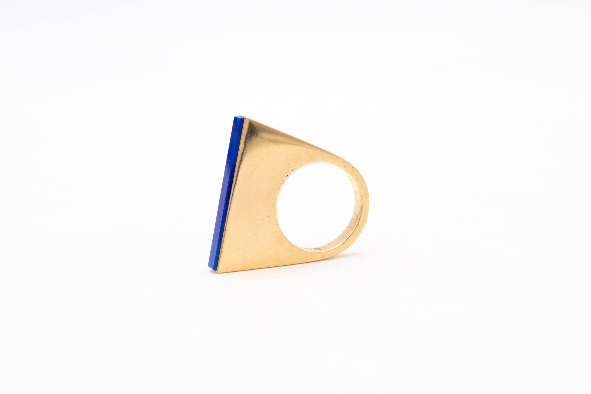 Women's Sigurd Persson 1972 Sweden Geometric Sculptural Ring 18Kt Gold and Lapis Lazuli