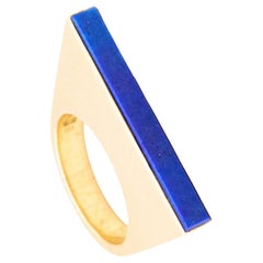 Sigurd Persson 1972 Sweden Geometric Sculptural Ring 18Kt Gold and Lapis Lazuli