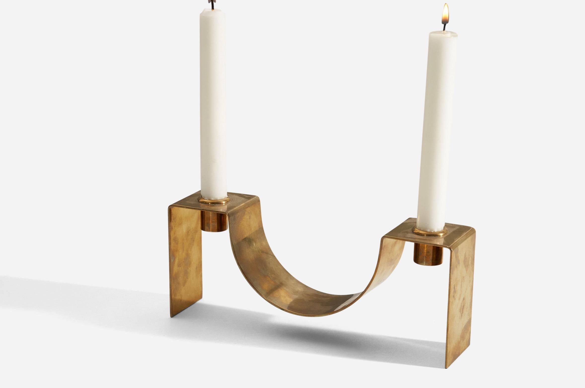 Swedish Sigurd Persson, Candlestick / Candleholder, Brass, Signed, Studio, Sweden, 1950s