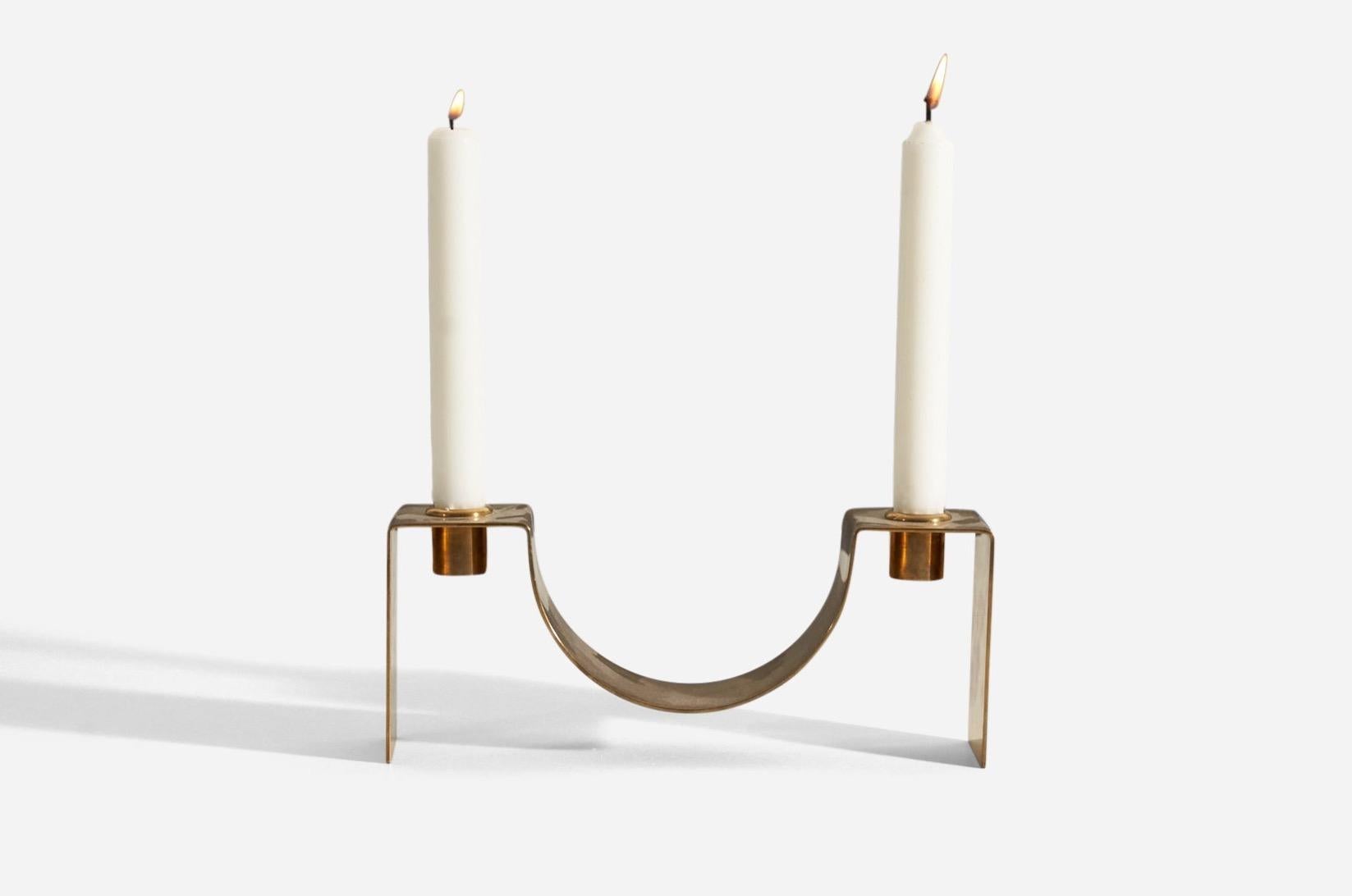 Sigurd Persson, Candlestick / Candleholder, Brass, Signed, Studio, Sweden, 1950s In Good Condition In High Point, NC