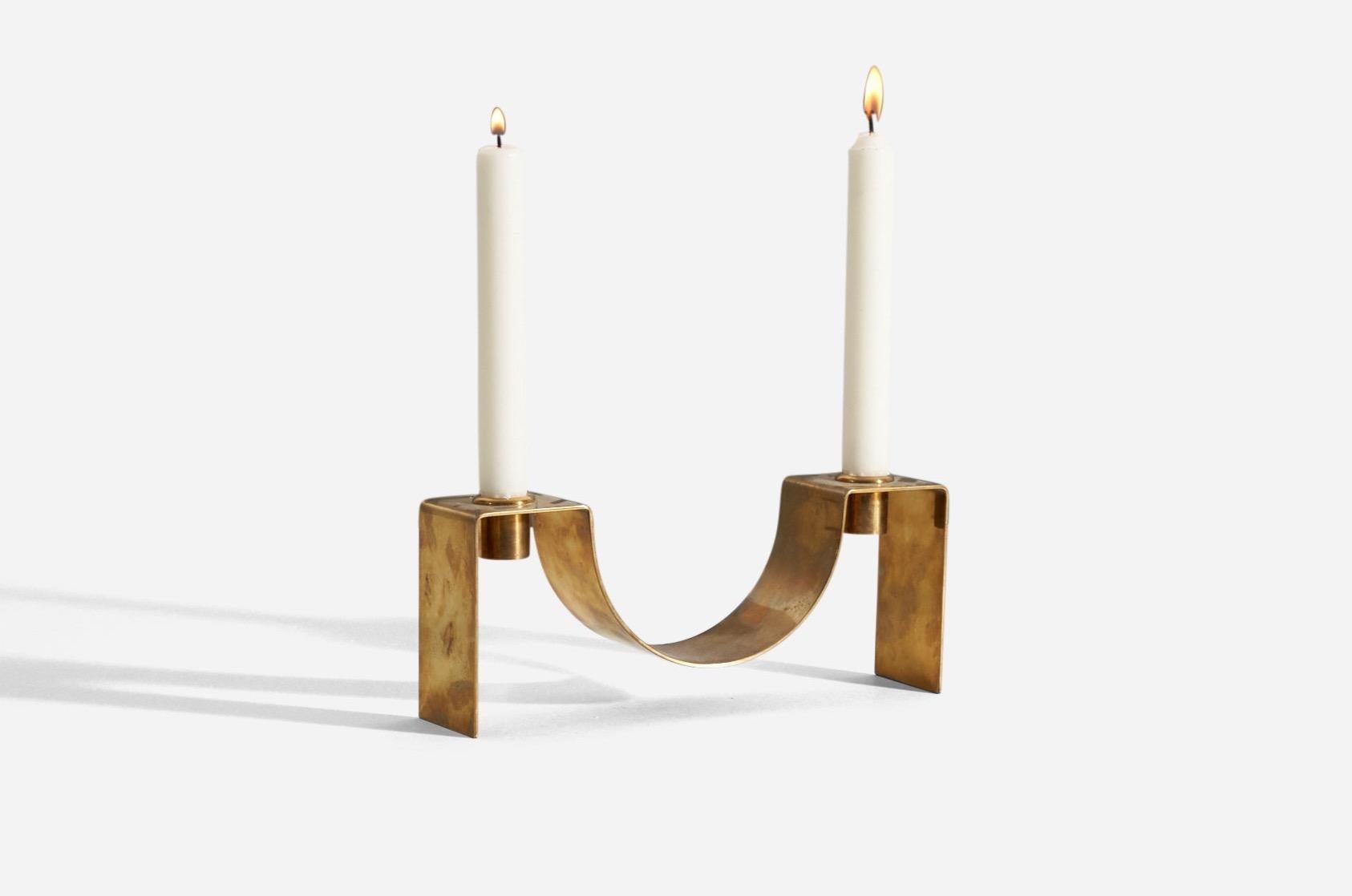 Mid-20th Century Sigurd Persson, Candlestick / Candleholder, Brass, Signed, Studio, Sweden, 1950s