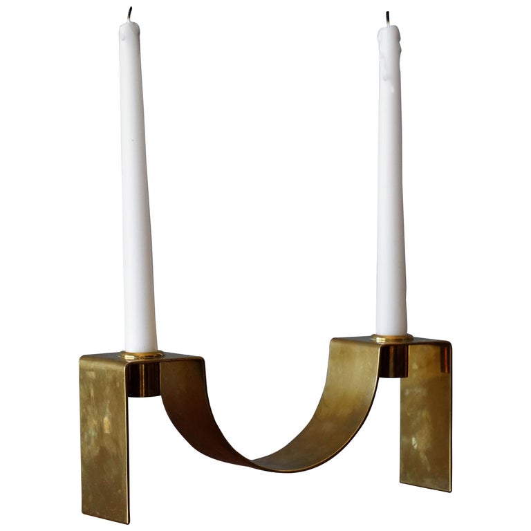 Sigurd Persson, Candlestick / Candleholder, Brass, Signed, Studio, Sweden,  1950s For Sale at 1stDibs
