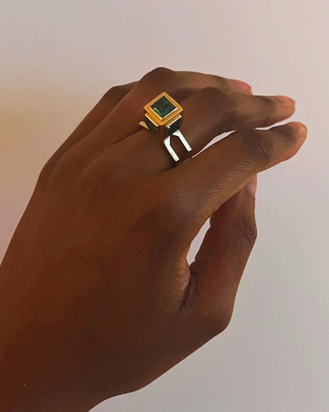 Modernist Sigurd Persson Green Tourmaline and Gold Ring 1960 For Sale