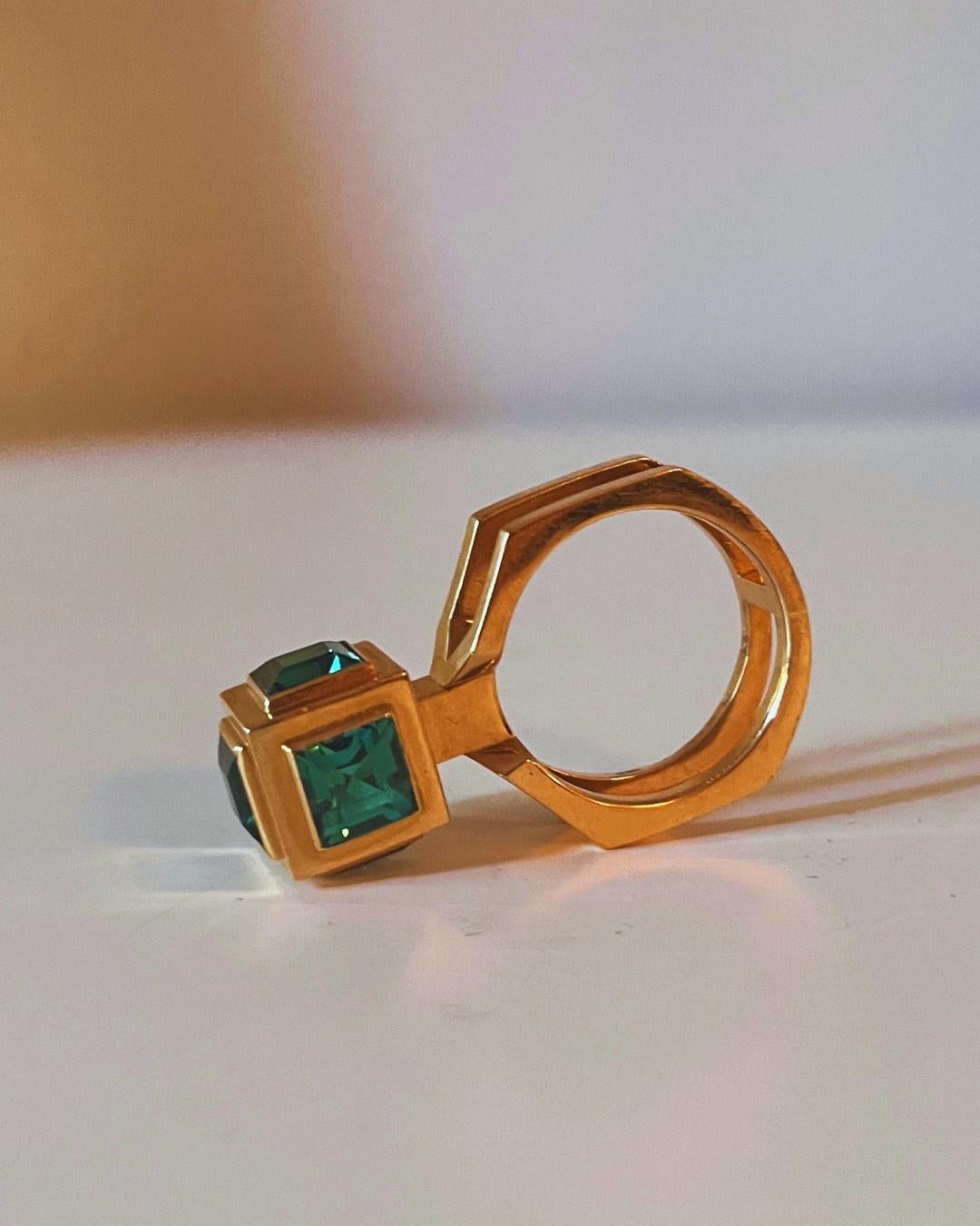 Uncut Sigurd Persson Green Tourmaline and Gold Ring 1960 For Sale