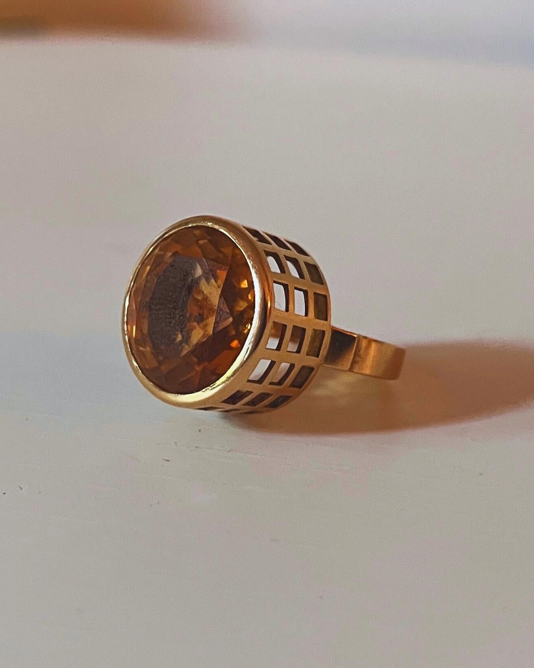Women's or Men's Sigurd Persson Scandinavian Modernist Design Citrine and Gold Ring 1950s For Sale