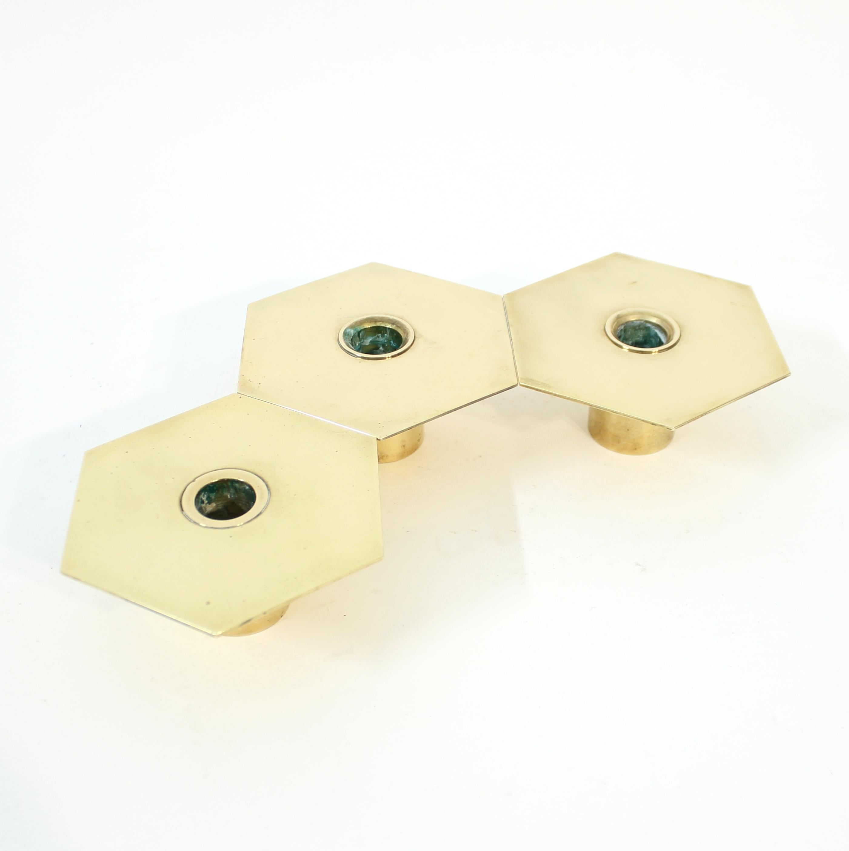 Sigurd Persson, set of 3 brass Romb candle holders, 1980s For Sale 3