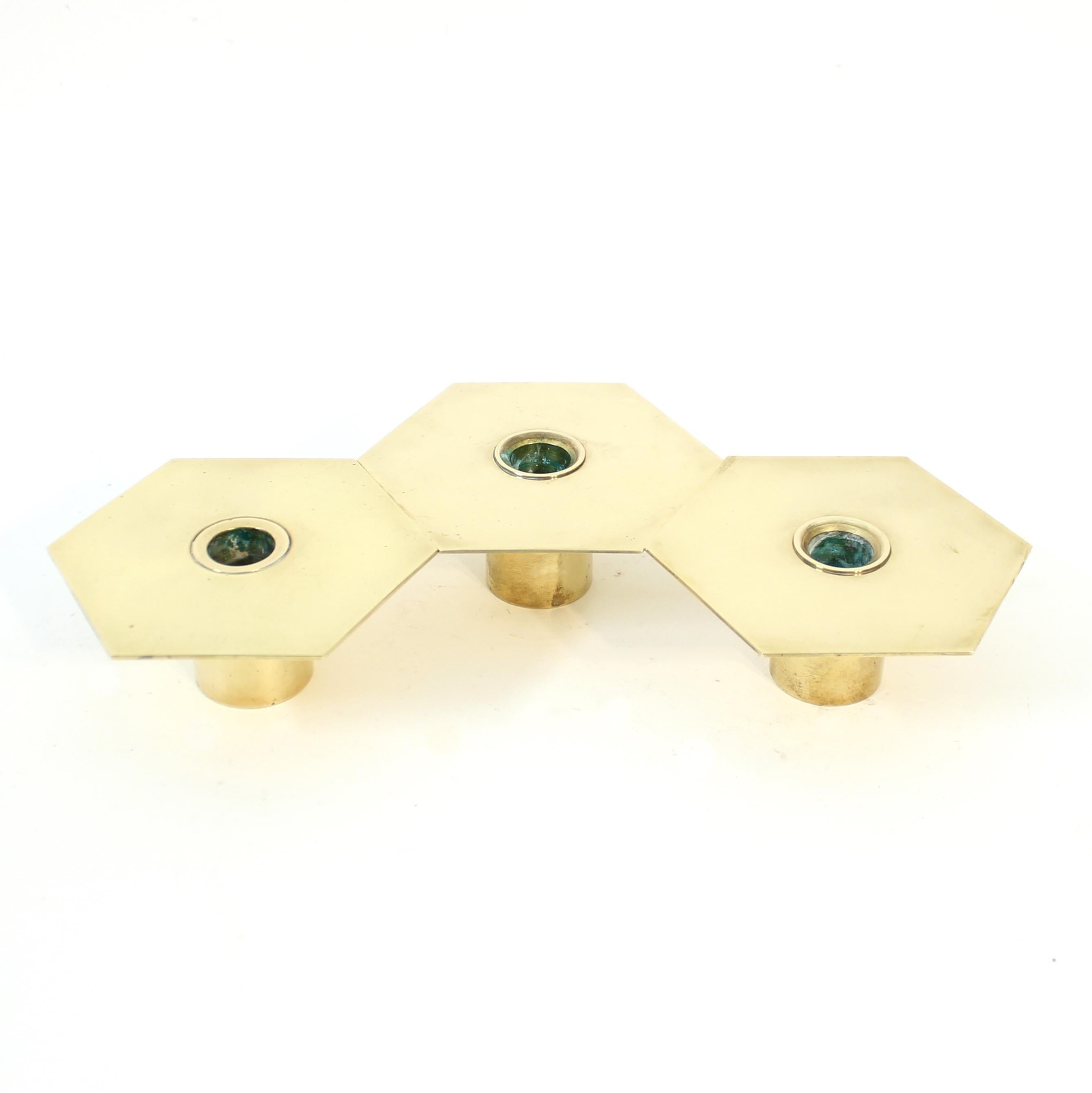Sigurd Persson, set of 3 brass Romb candle holders, 1980s For Sale 1