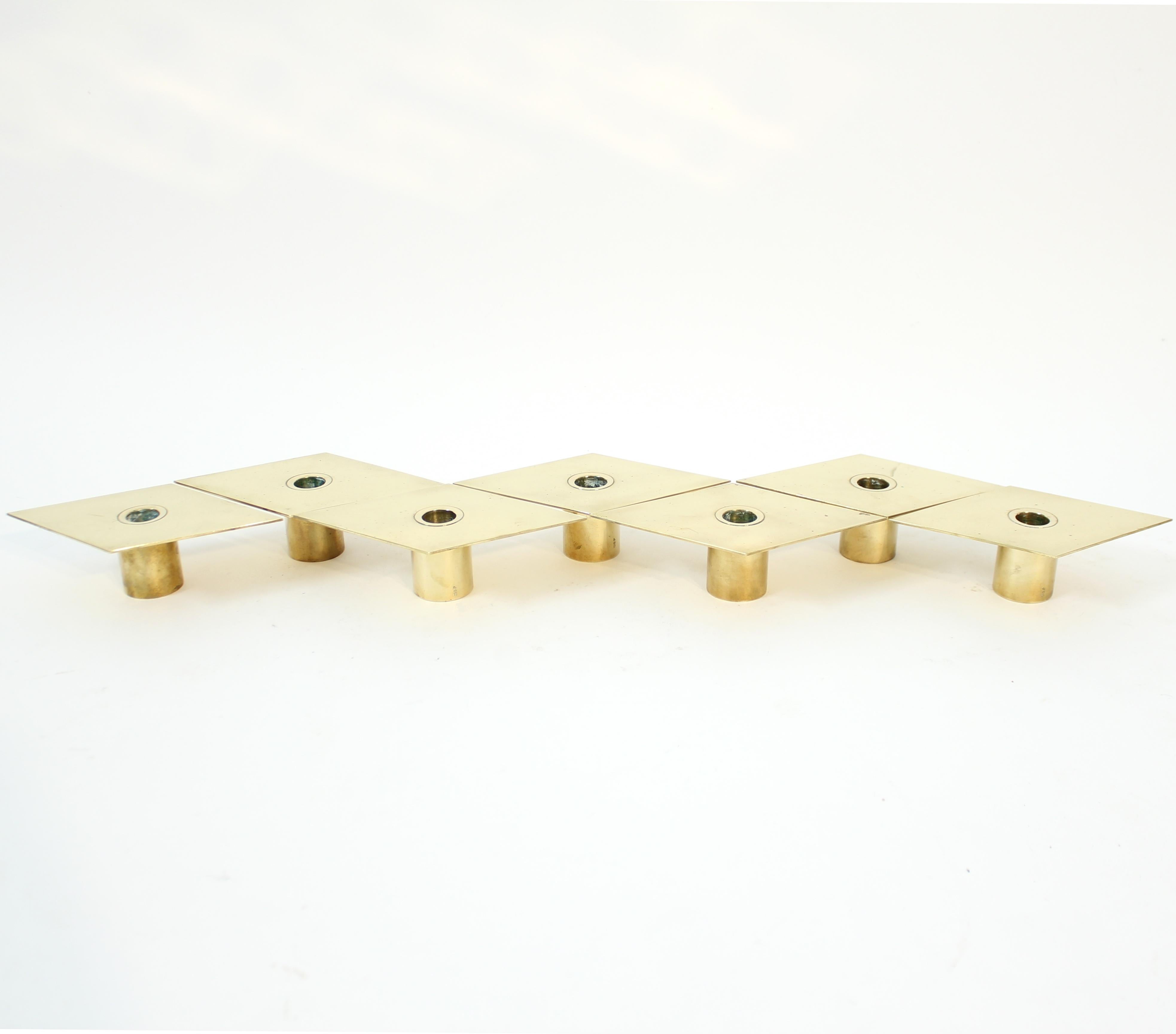 Scandinavian Modern Sigurd Persson, set of 7 brass Romb candle holders, 1980s For Sale