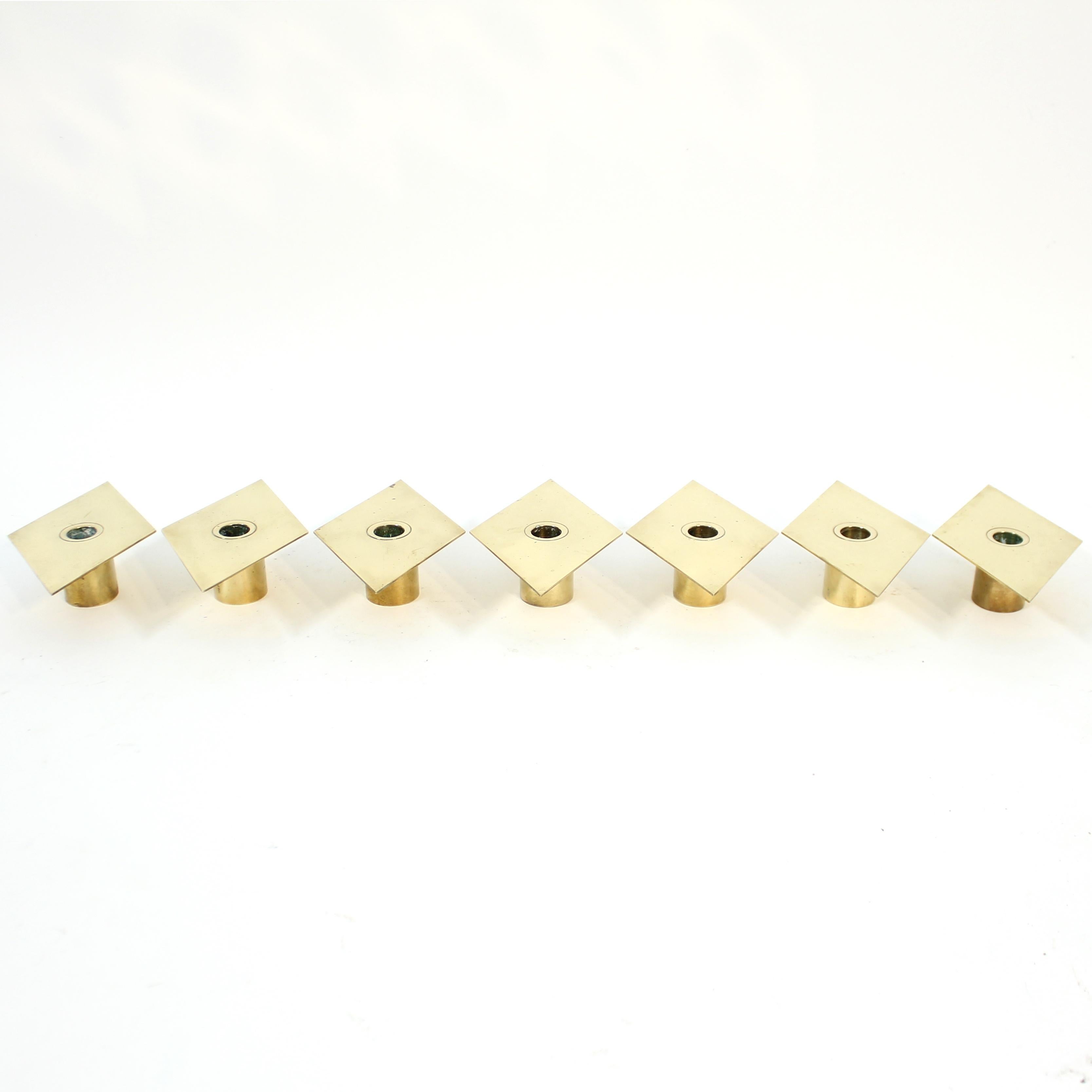 Sigurd Persson, set of 7 brass Romb candle holders, 1980s In Good Condition For Sale In Uppsala, SE