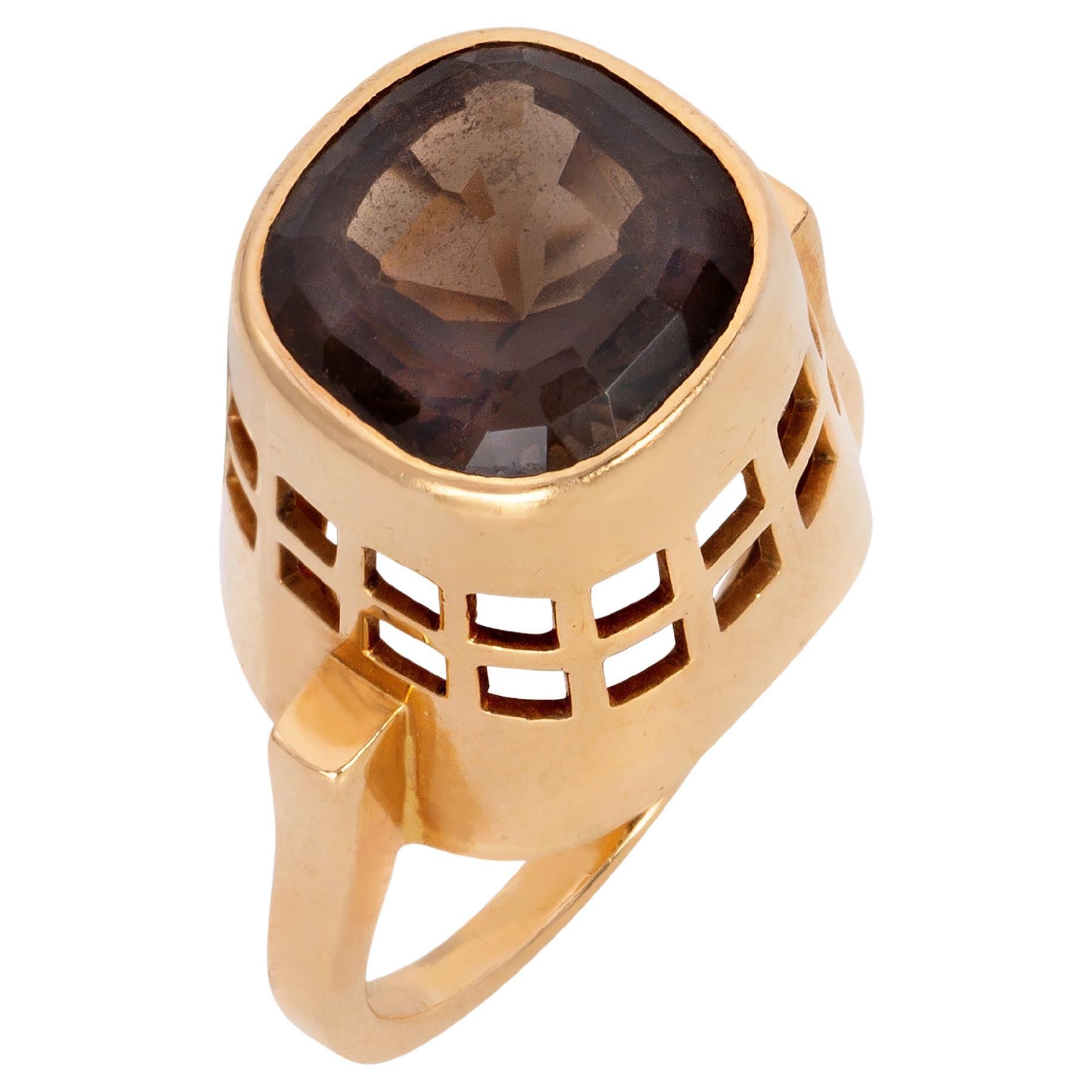 Sigurd Persson Nordic Scandinavian Design Smoky Quartz and Gold Ring For Sale