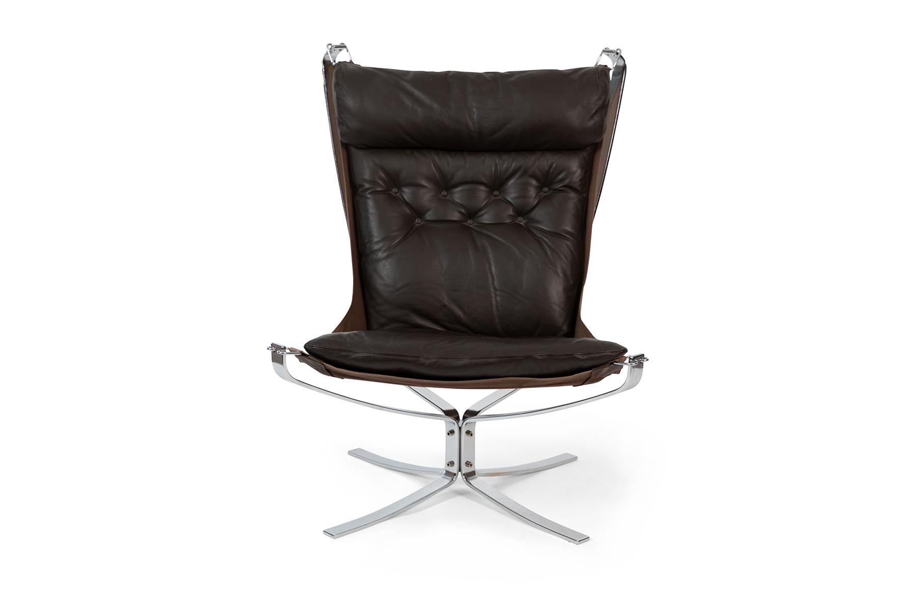 Danish Sigurd Resell Chrome and Leather Falcon Chair Ottoman