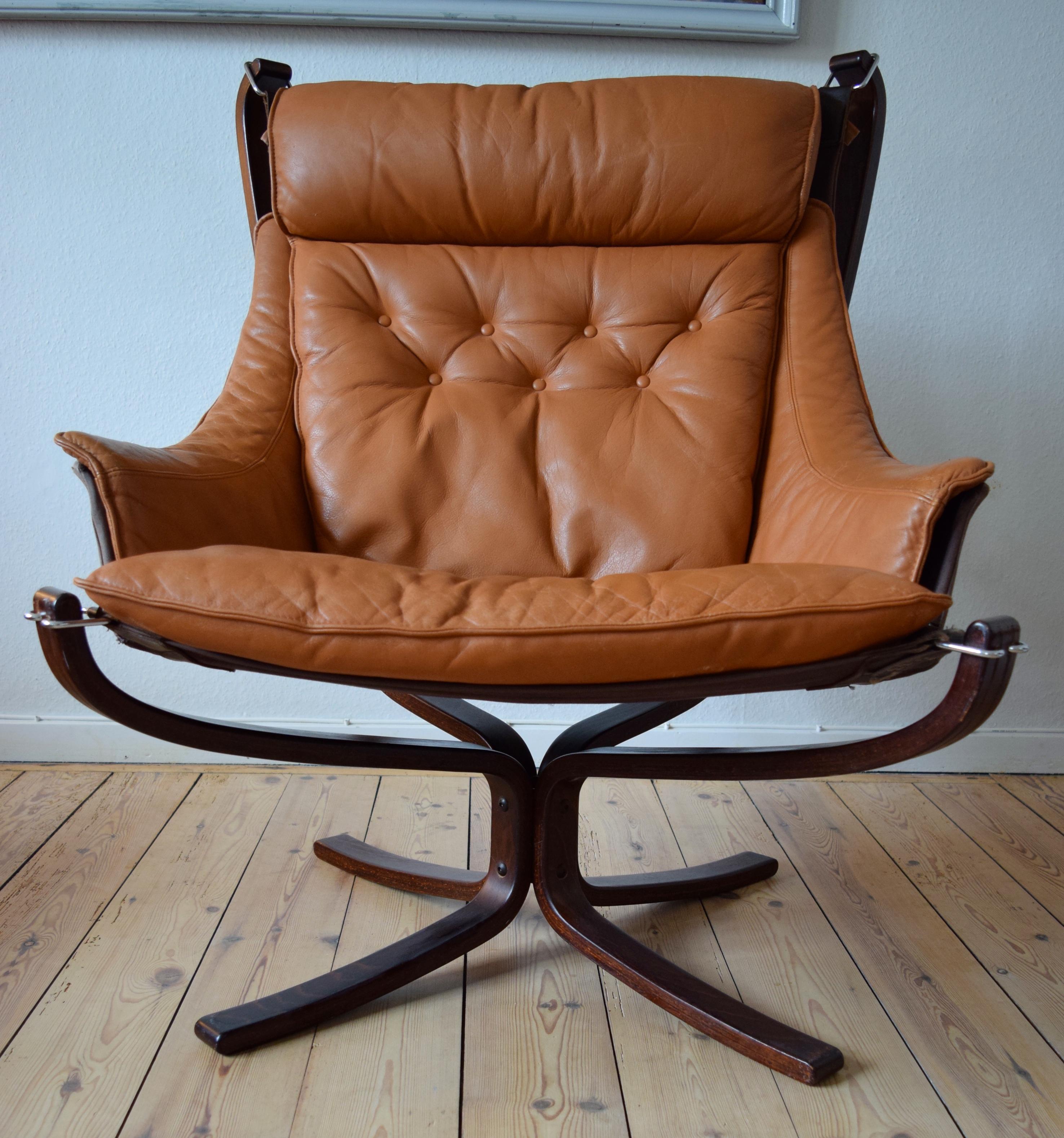 Mid-Century Modern Sigurd Ressel Cognac Winged Falcon Chair from Vatne Møbler