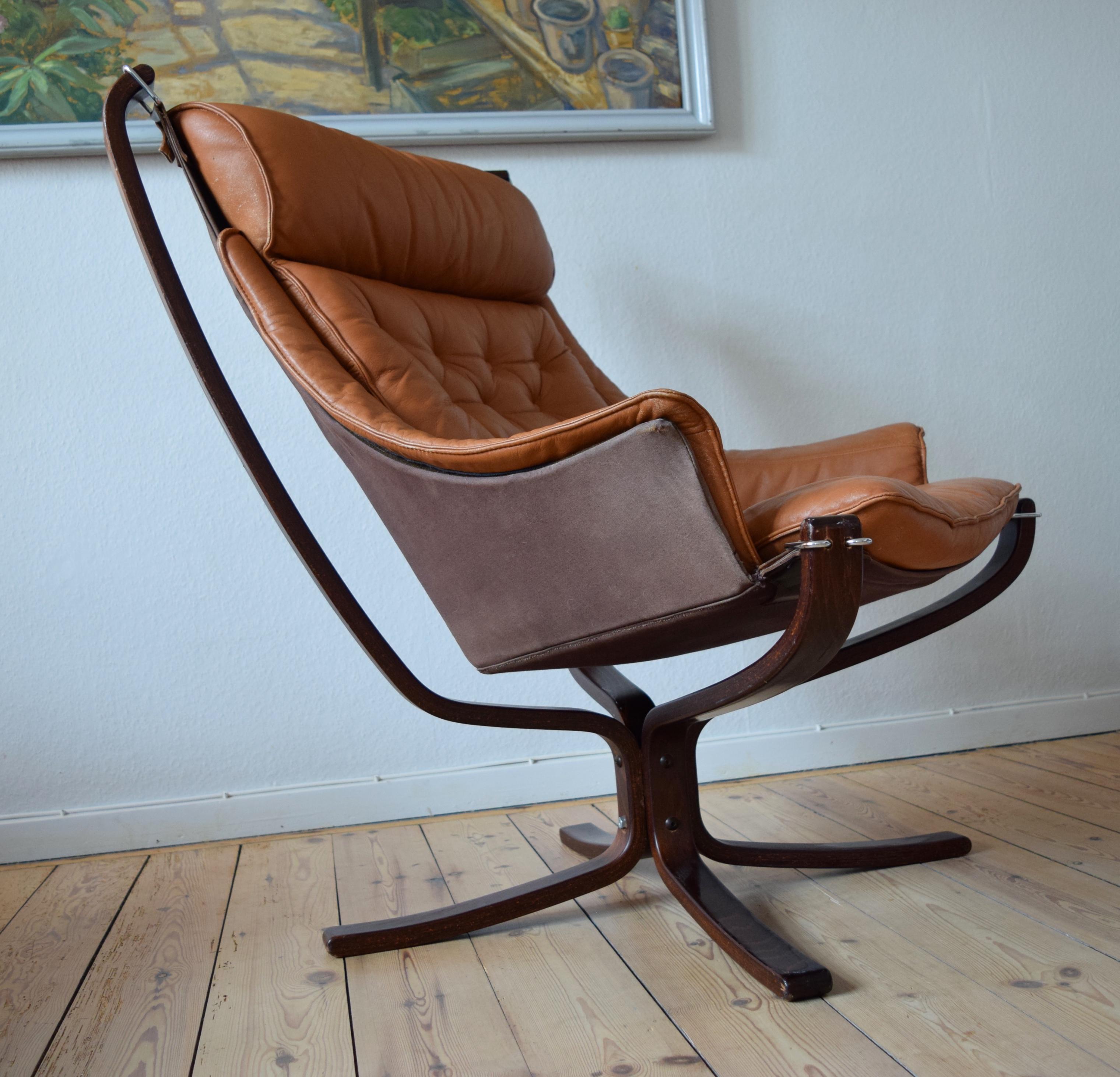 Norwegian Sigurd Ressel Cognac Winged Falcon Chair from Vatne Møbler